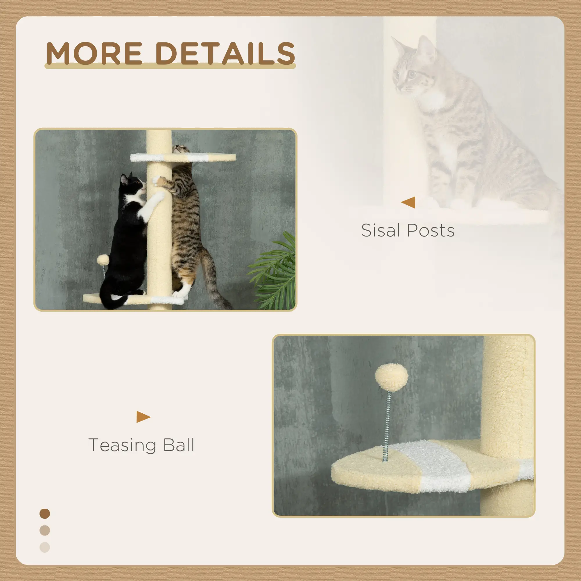 87"-102" Cat Tree, Sisal Scratching Posts, Anti-Tip Kit, Yellow - Image 6