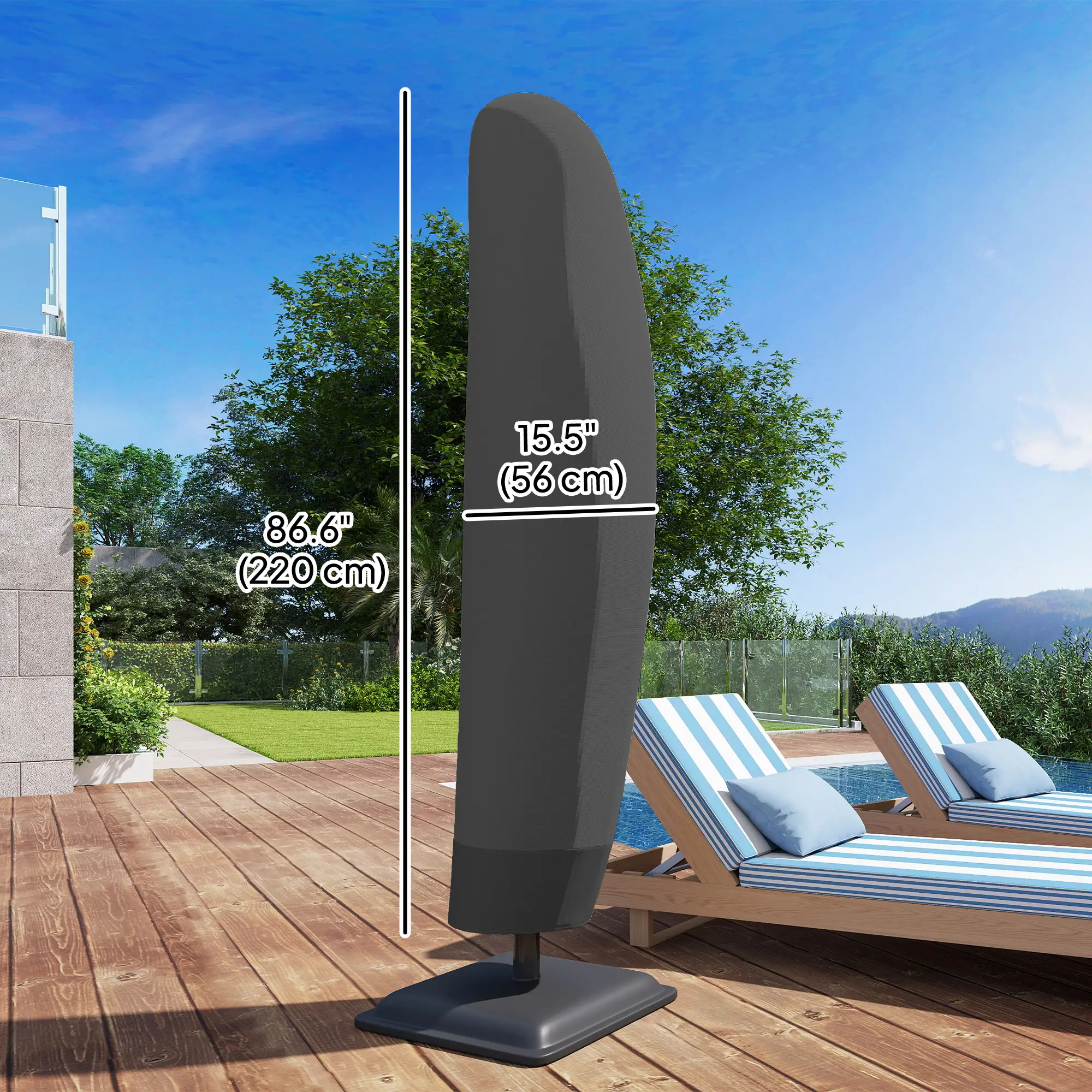 87-Inch Patio Umbrella Cover, 10ft to 13ft, Black - Image 3