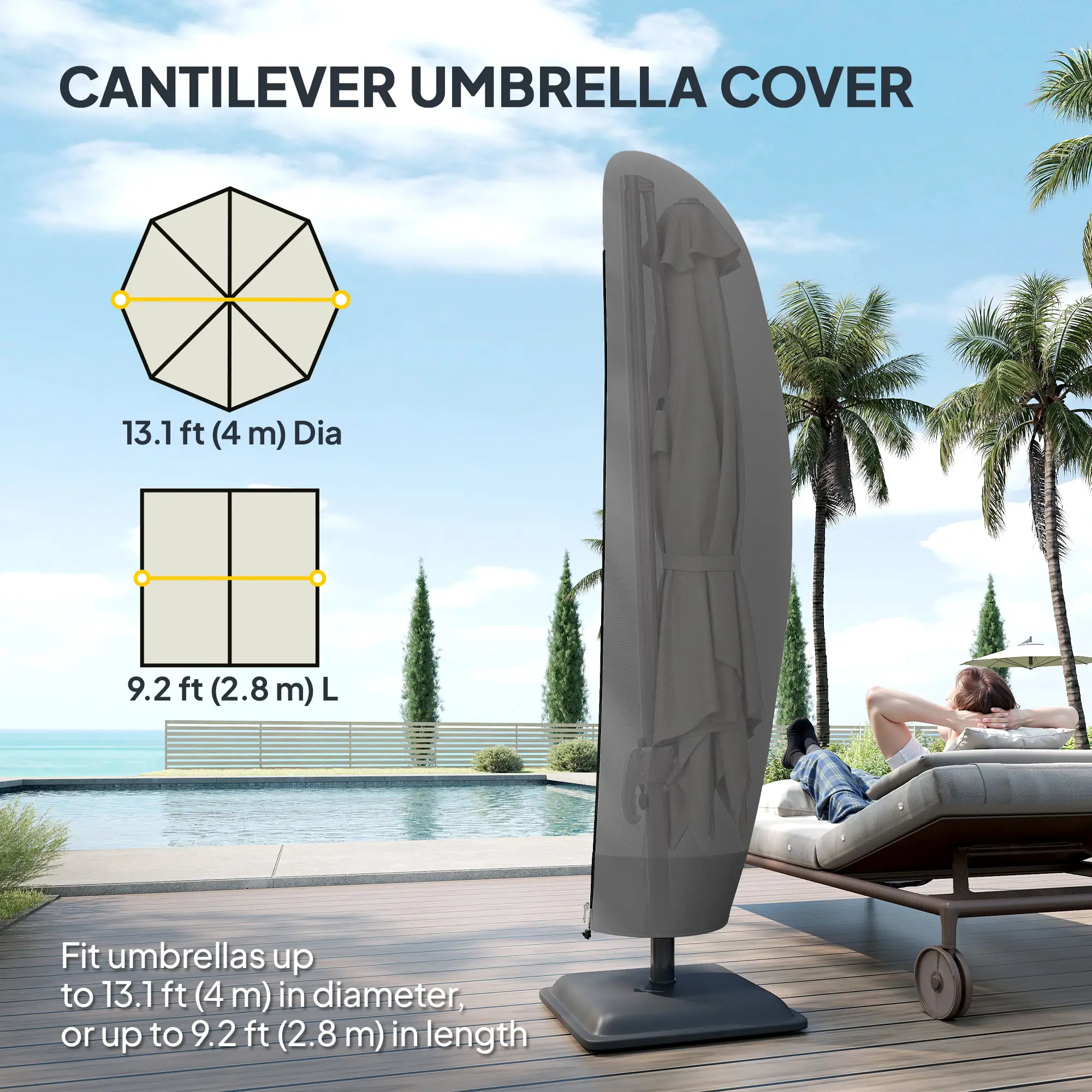 87-Inch Patio Umbrella Cover, 10ft to 13ft, Black - Image 4