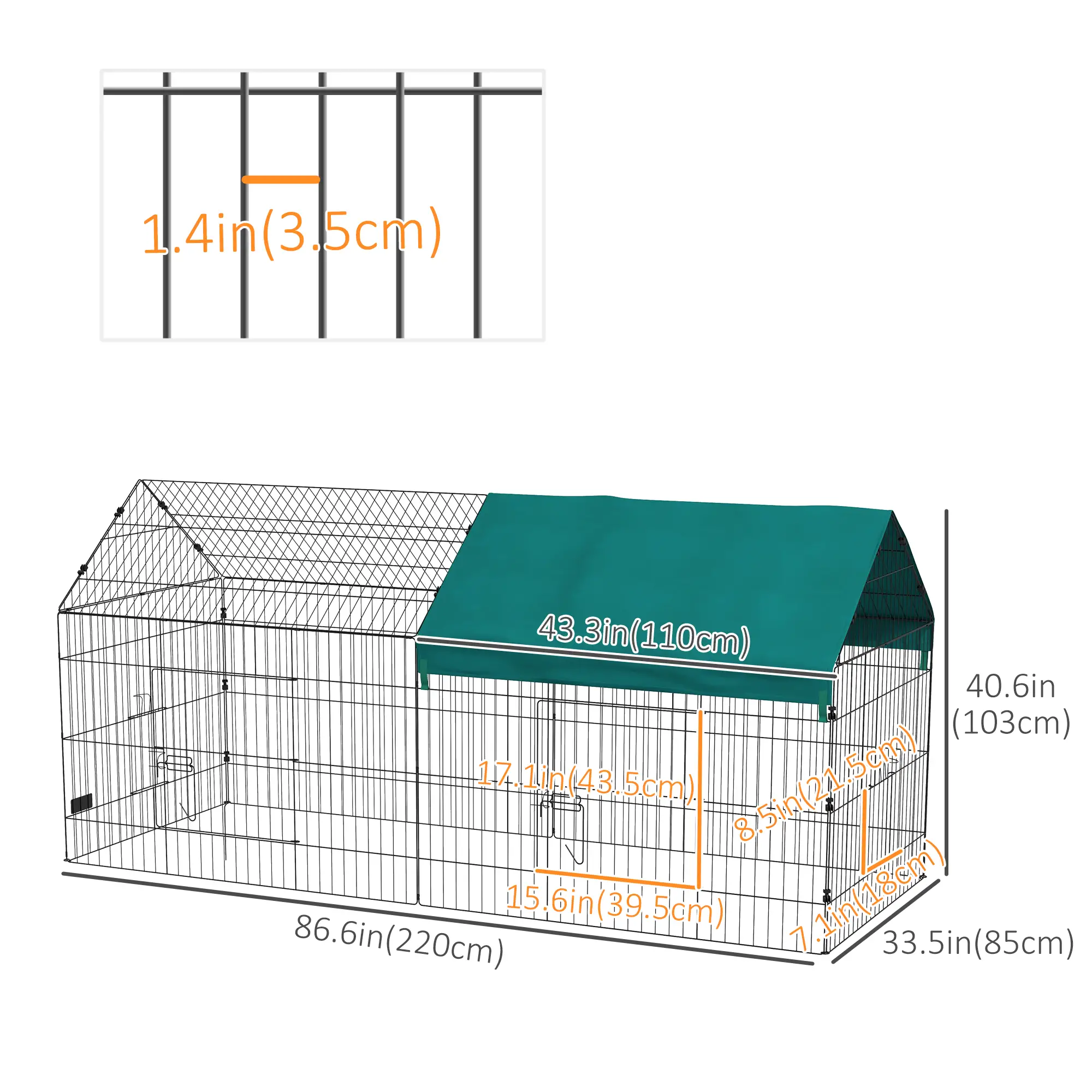 87 Small Animal Cage With Roof, Indoor Outdoor Use, Green - Image 3