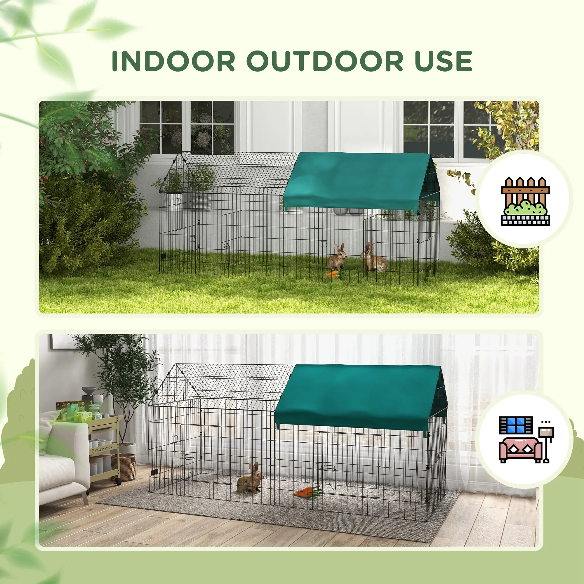 87 Small Animal Cage With Roof, Indoor Outdoor Use, Green - Image 9