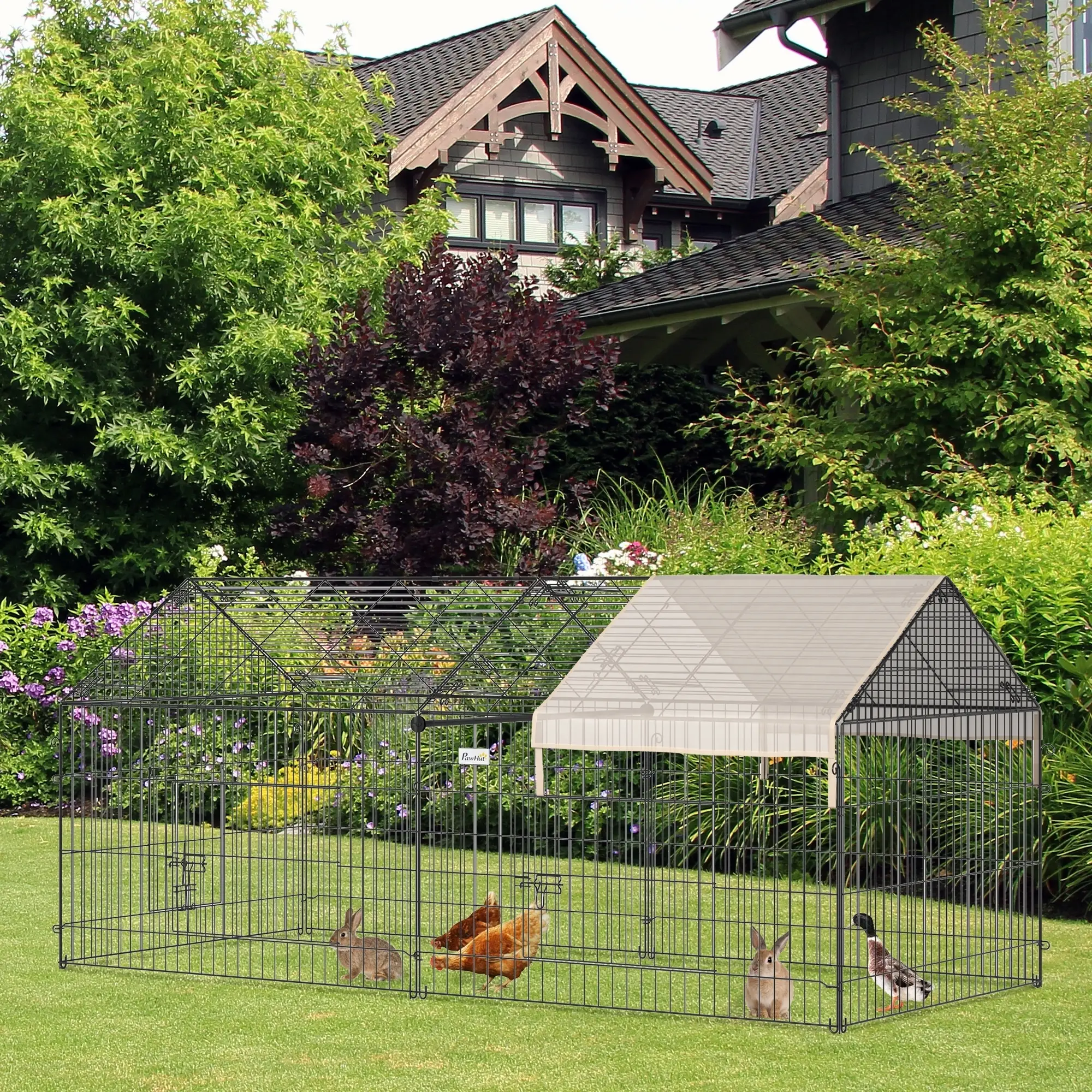 87x41x41-In Catio Rabbit Guinea Pig Cage, Small Animal Enclosure, Beige - Image 2