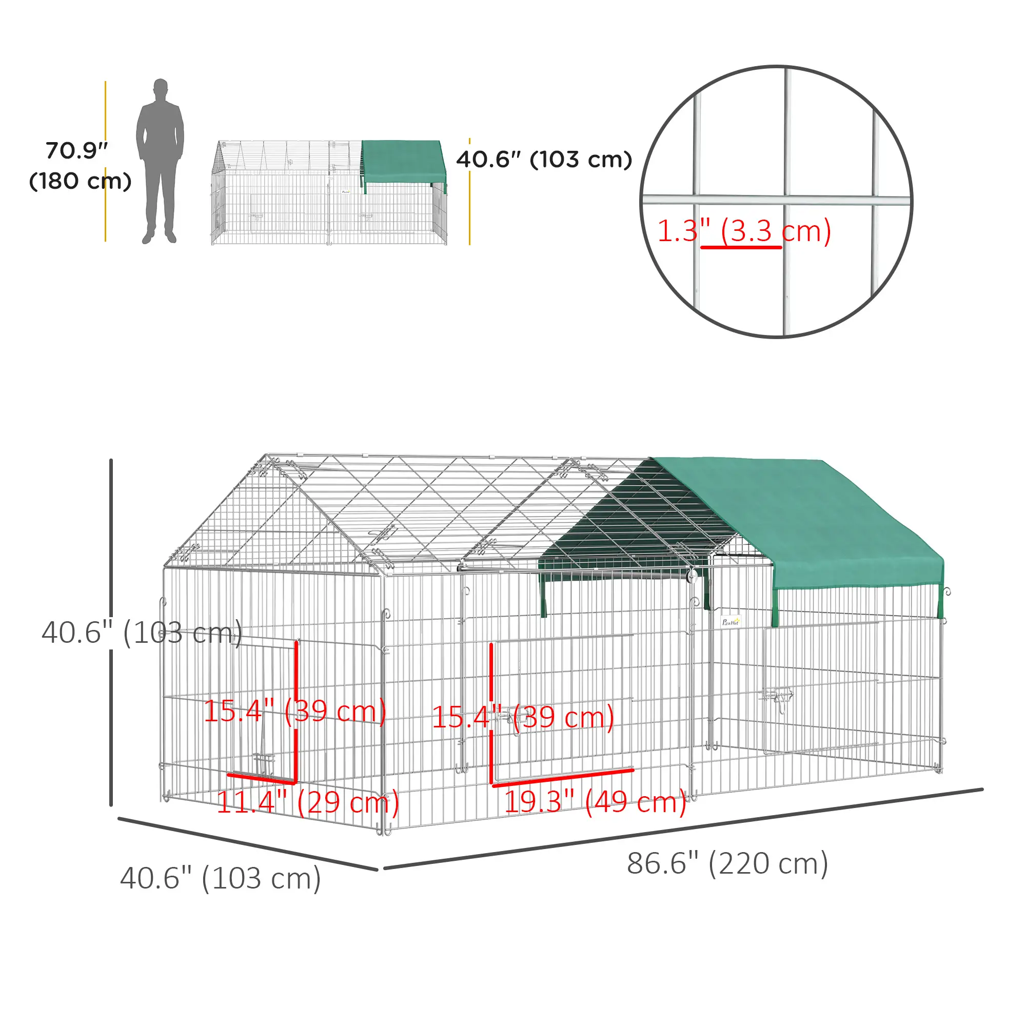 87x41x41-In Catio Rabbit Guinea Pig Cage, Small Animal Enclosure, Green - Image 3