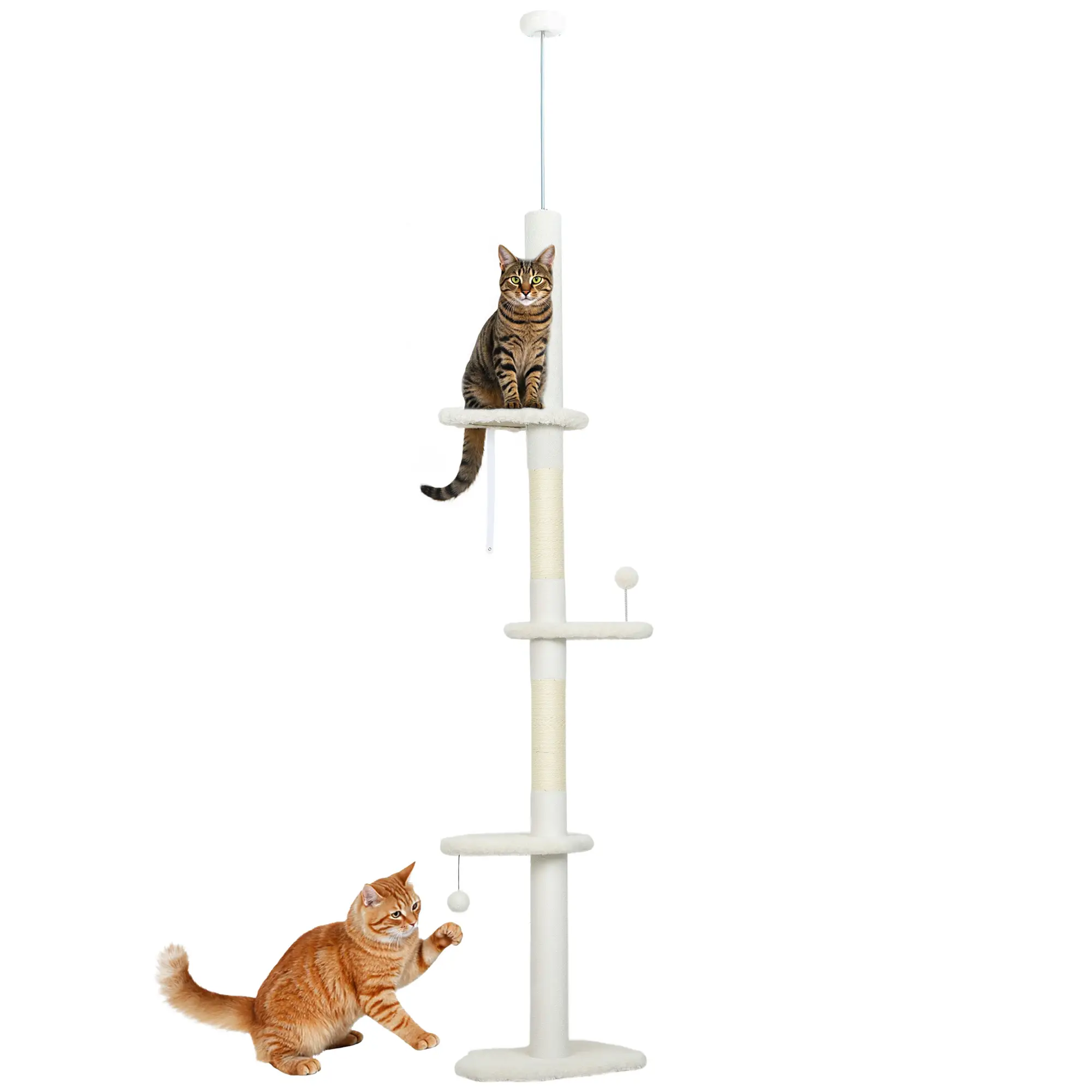 88.5"-100.5" Floor to Ceiling Cat Tree, Scratching Posts, Cloud Platforms, Cream - Image 11