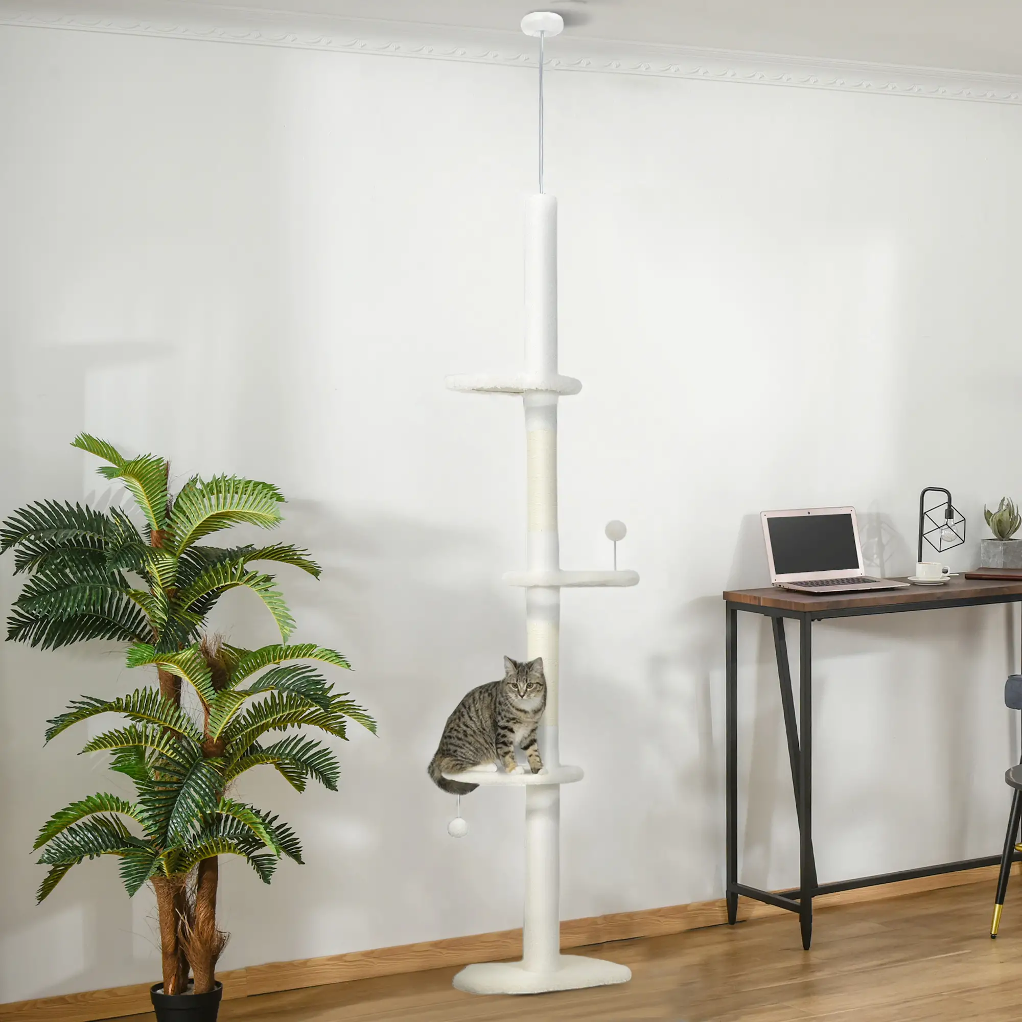 88.5"-100.5" Floor to Ceiling Cat Tree, Scratching Posts, Cloud Platforms, Cream - Image 8