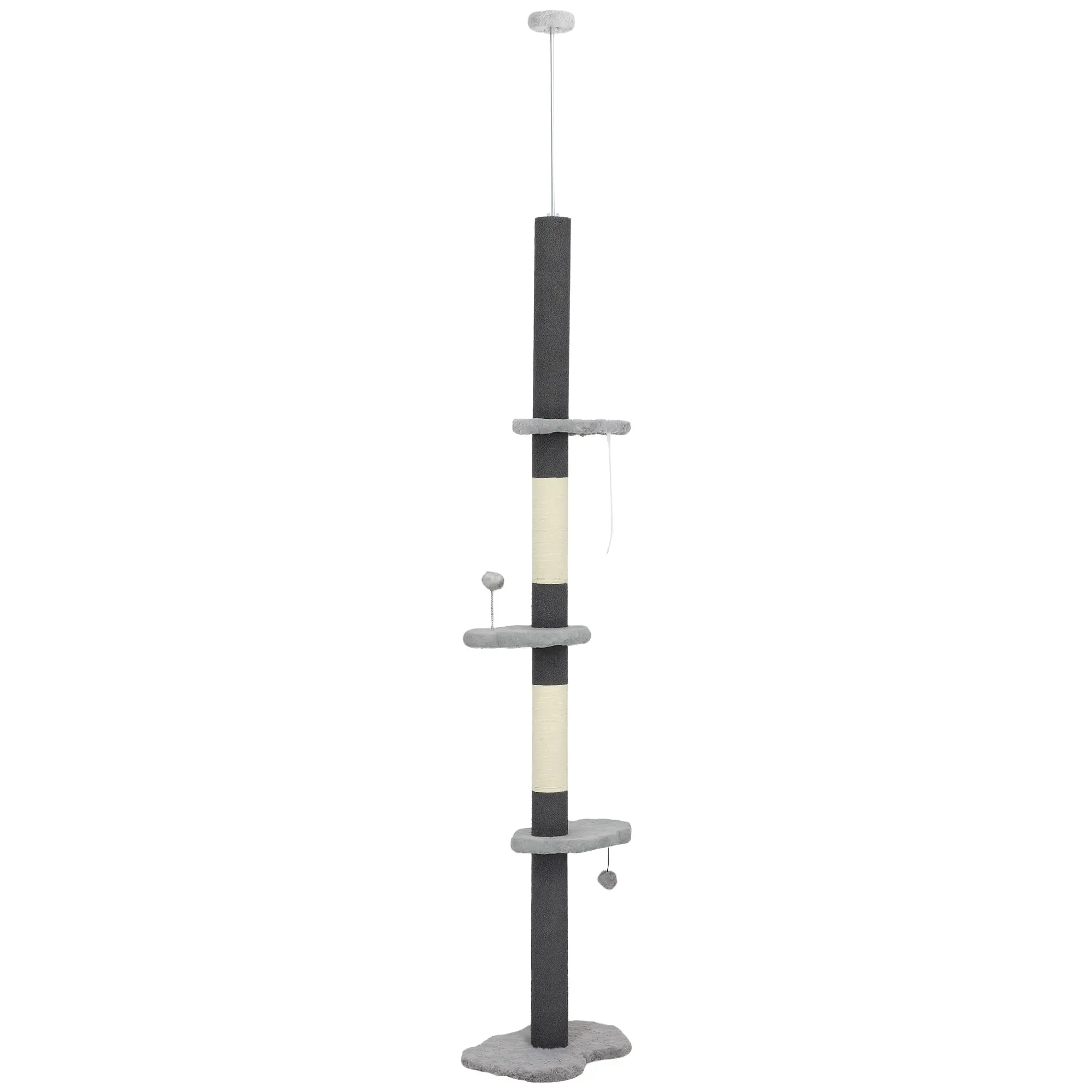 88.5"-100.5" Floor to Ceiling Cat Tree, Scratching Posts, Cloud Platforms, Dangling Balls, Grey