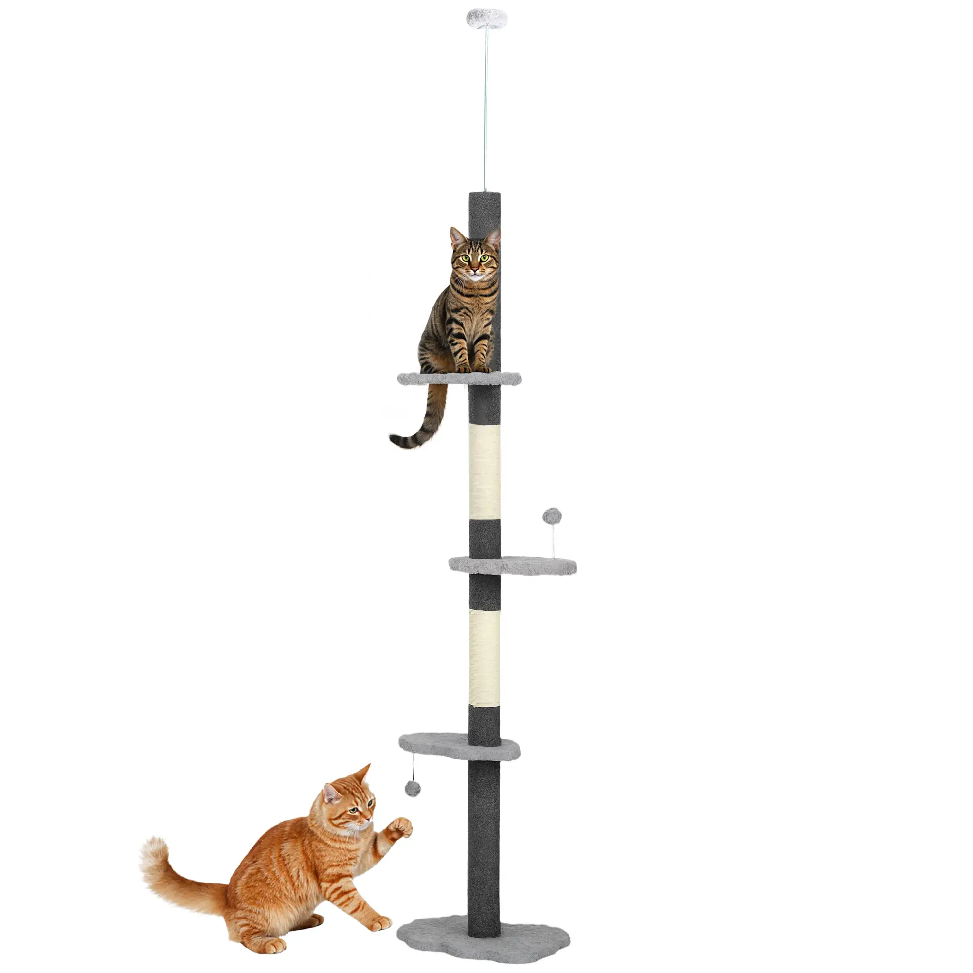 88.5"-100.5" Floor to Ceiling Cat Tree, Scratching Posts, Cloud Platforms, Dangling Balls, Grey - Image 11