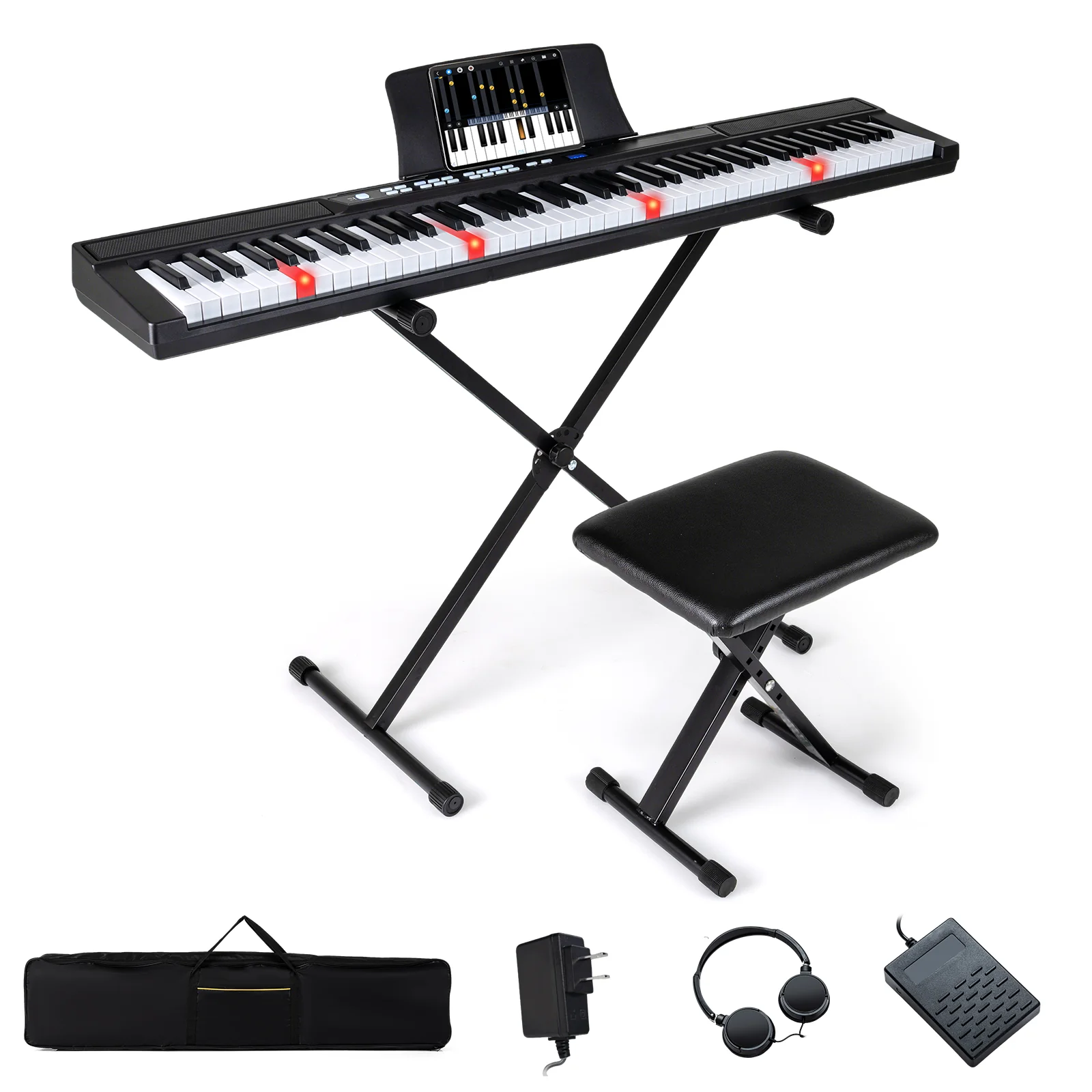 88-Key Electric Piano Keyboard with Adjustable Stand and Portable Bag, Black - Image 3