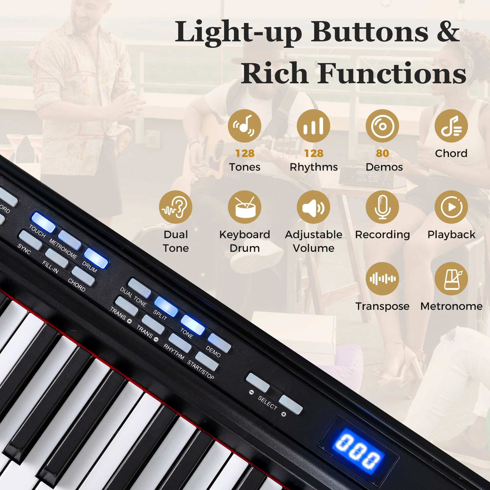 88-Key Electric Piano Keyboard with Adjustable Stand and Portable Bag, Black - Image 5