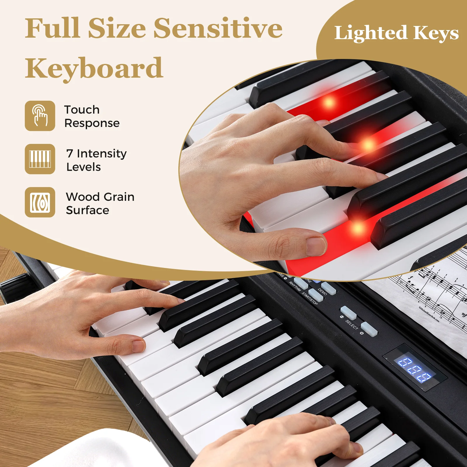 88-Key Electric Piano Keyboard with Adjustable Stand and Portable Bag, Black - Image 6
