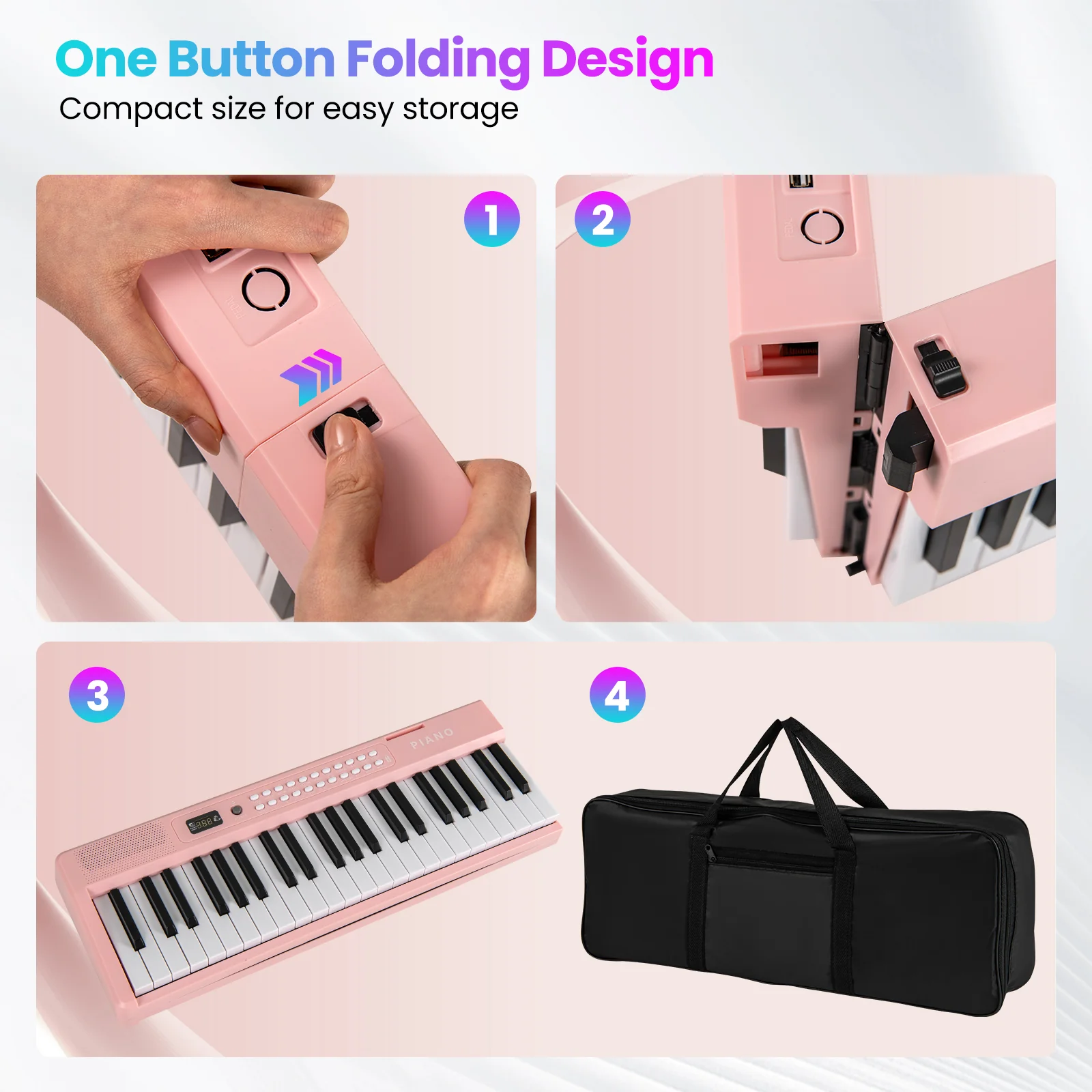 88 Key Foldable Electric Keyboard Piano, Wireless MIDI, Dual Speakers, Pink - Image 10