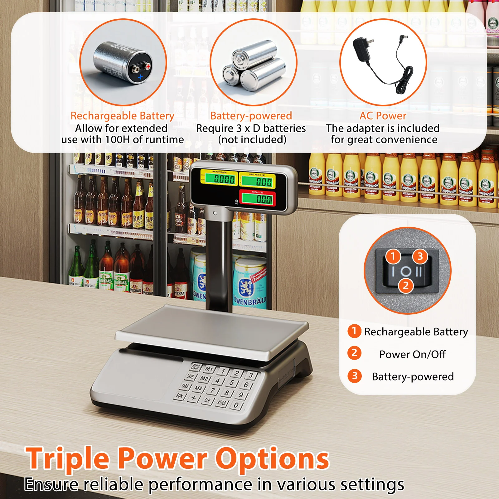 88lb Price Computing Scale with Pole Dual LCD Display Digital Commercial Food Scale - Image 7
