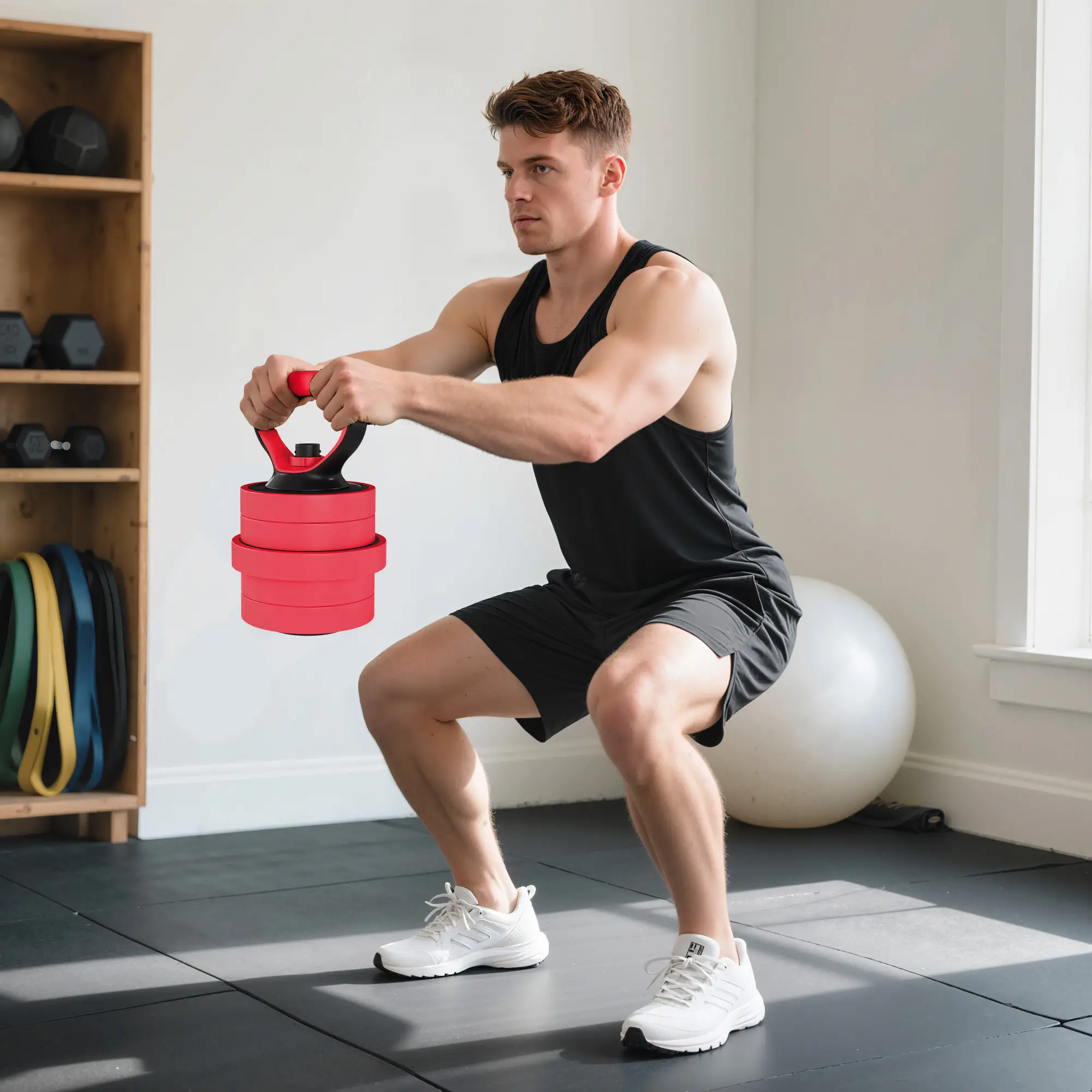 88lbs 4-in-1 Adjustable Dumbbell Set, Barbell, Kettlebell, Push Up Stand, Red - Image 10