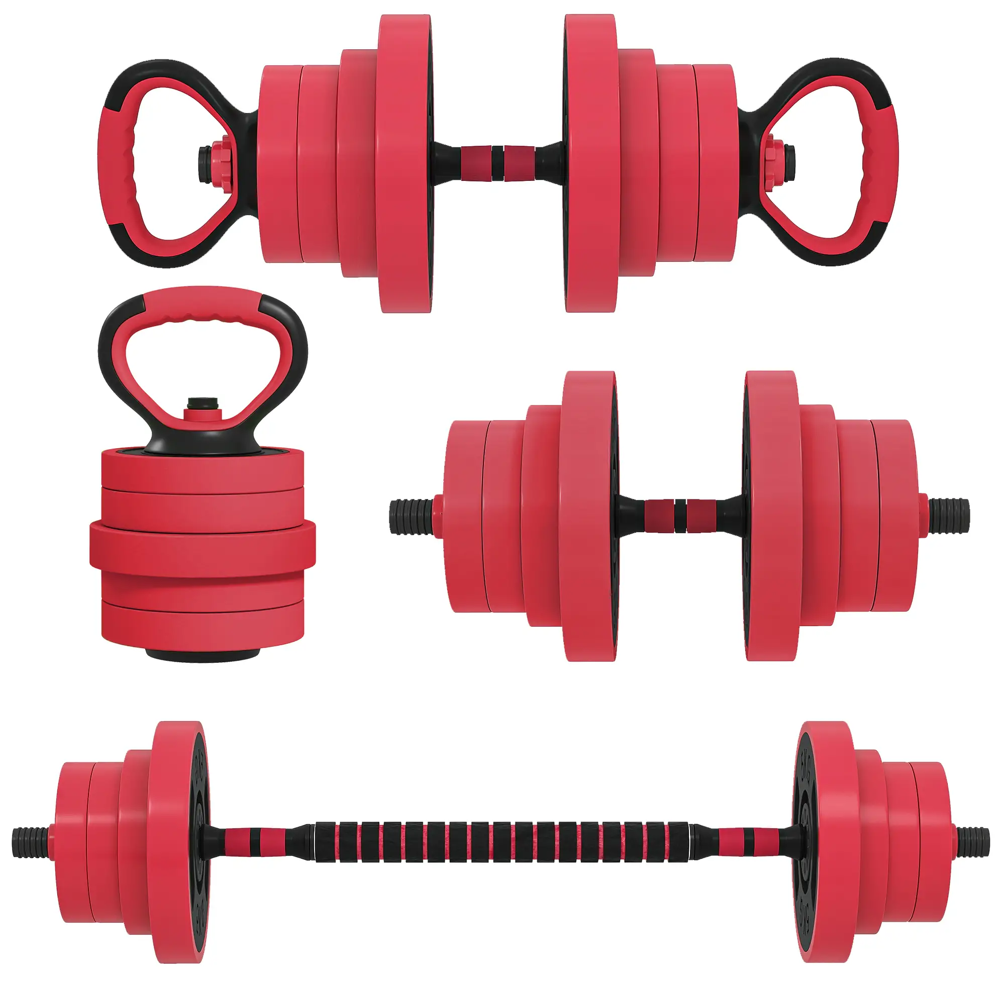 88lbs 4-in-1 Adjustable Dumbbell Set, Barbell, Kettlebell, Push Up Stand, Red - Image 11