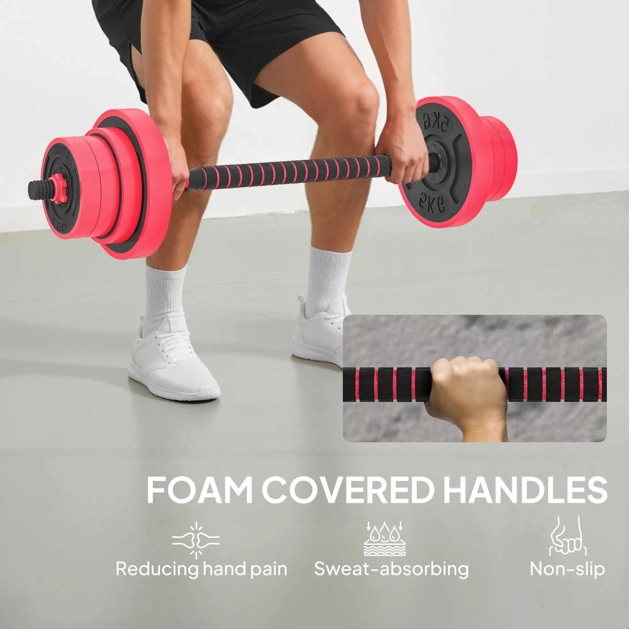 88lbs 4-in-1 Adjustable Dumbbell Set, Barbell, Kettlebell, Push Up Stand, Red - Image 6