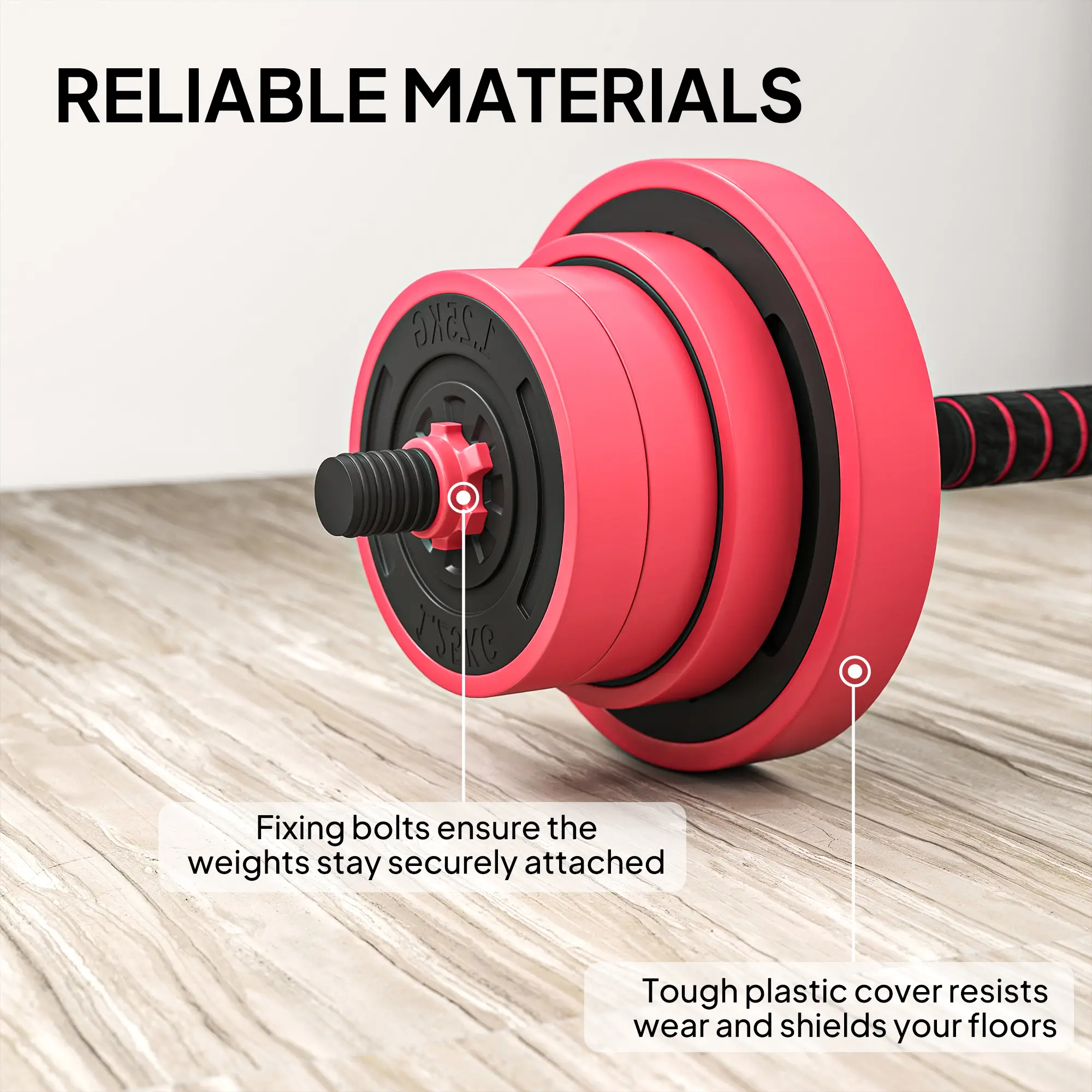88lbs 4-in-1 Adjustable Dumbbell Set, Barbell, Kettlebell, Push Up Stand, Red - Image 7