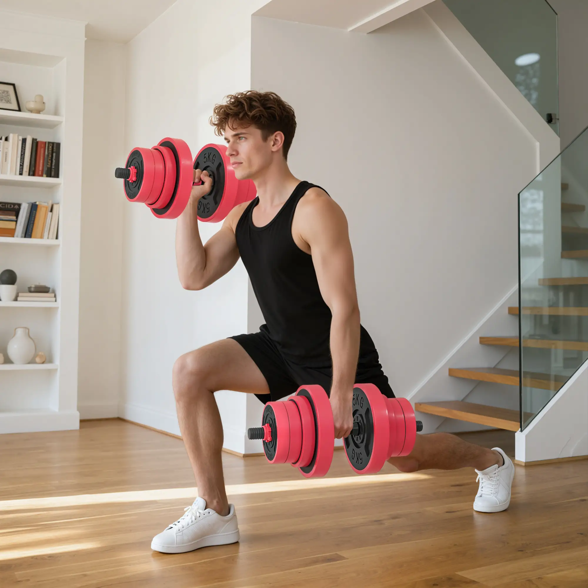 88lbs 4-in-1 Adjustable Dumbbell Set, Barbell, Kettlebell, Push Up Stand, Red - Image 8