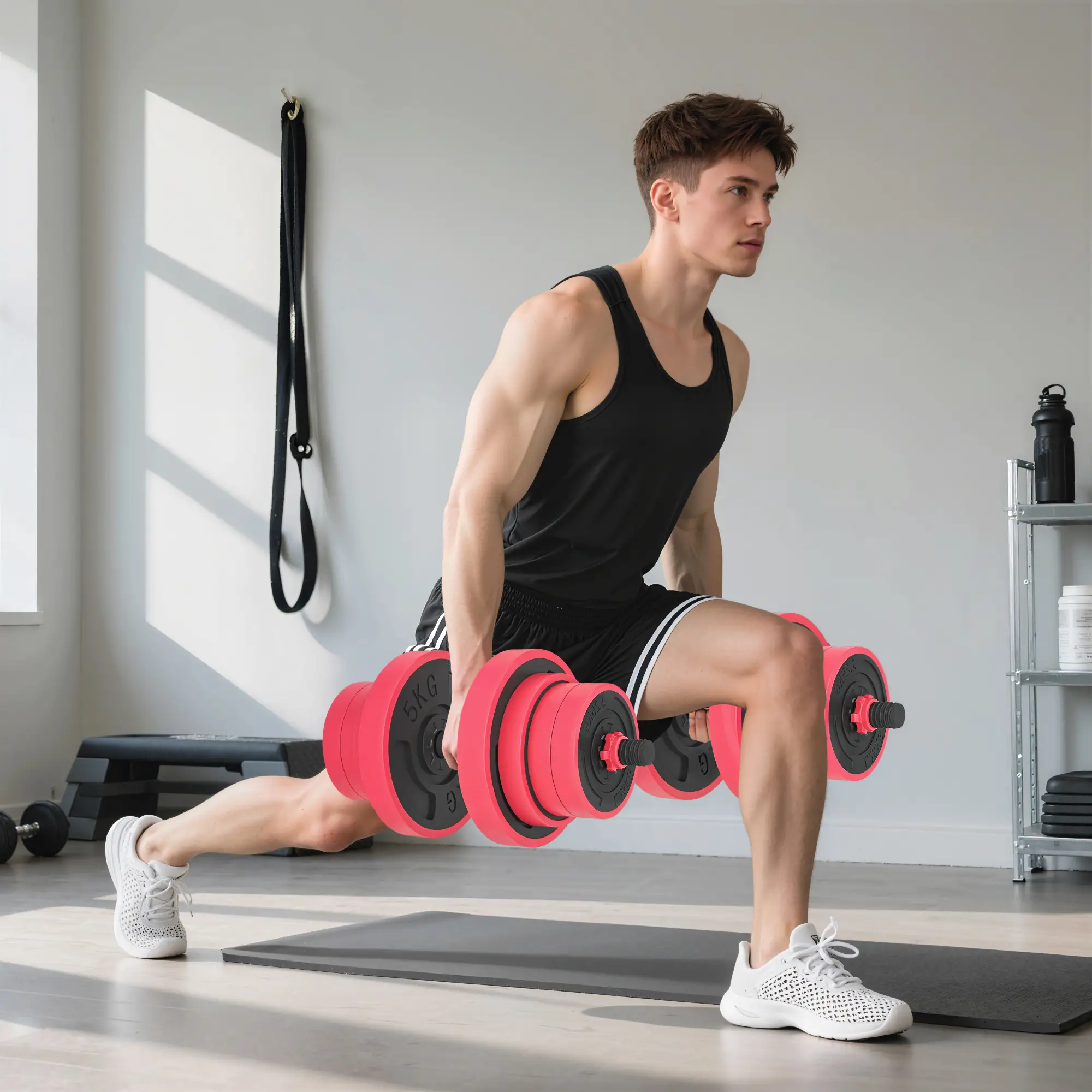 88lbs 4-in-1 Adjustable Dumbbell Set, Barbell, Kettlebell, Push Up Stand, Red - Image 9