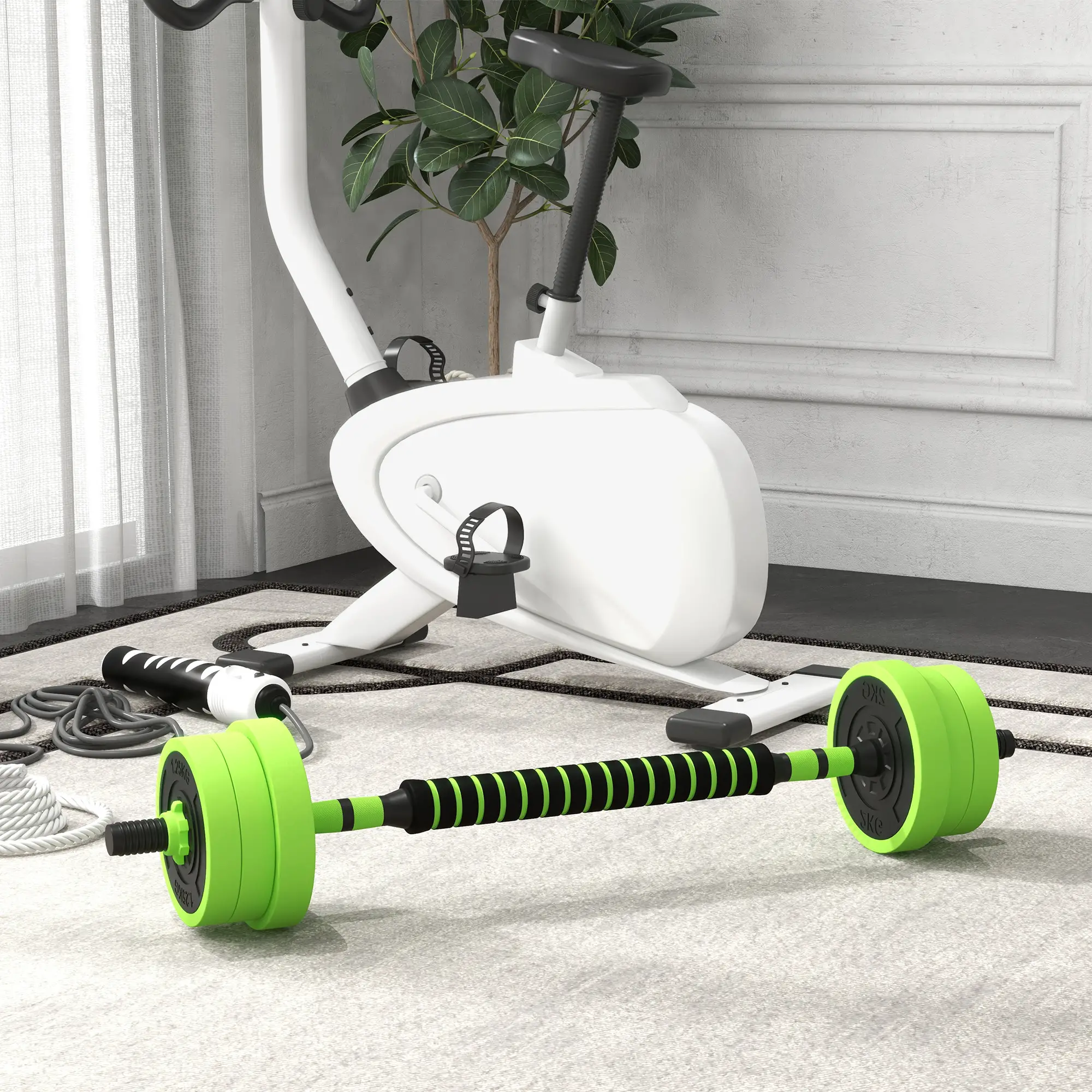 88lbs Adjustable Weight Dumbbell Set, Barbell, Kettlebell, Push Up Stand, Green - Image 2