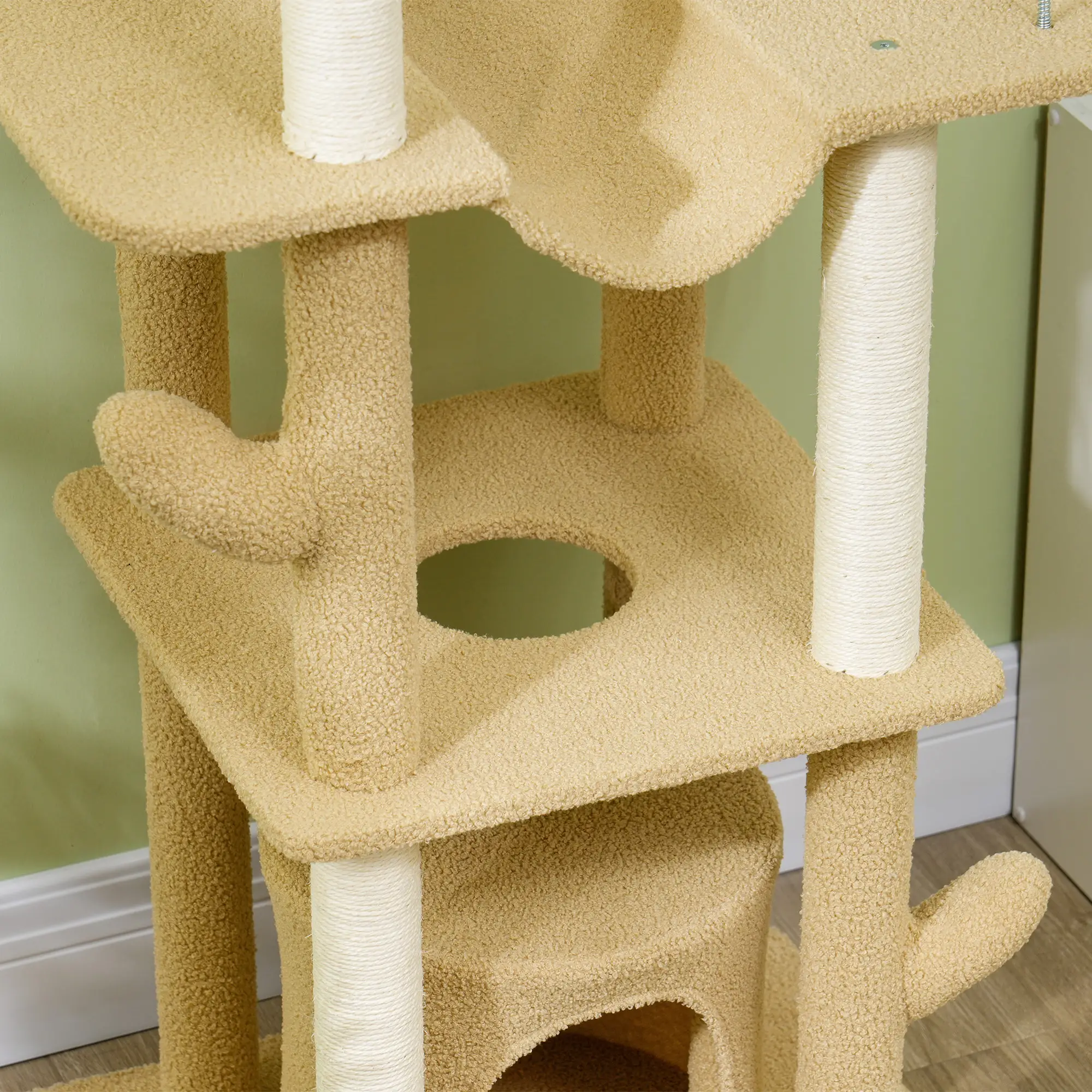 89"-100" Cat Tree Tower for Large Cats, Scratching Posts, Grooming Brush, Brown - Image 10
