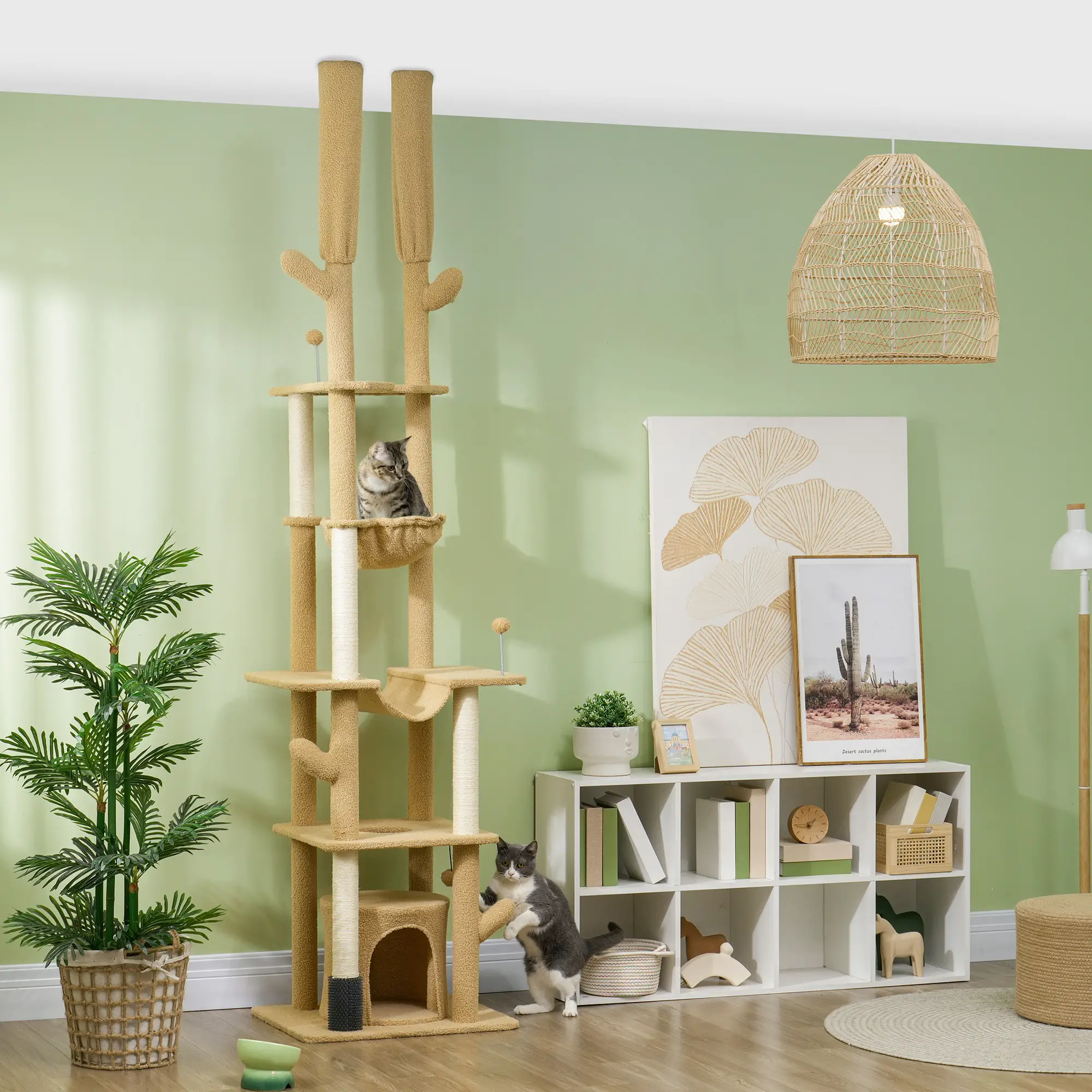 89"-100" Cat Tree Tower for Large Cats, Scratching Posts, Grooming Brush, Brown - Image 2