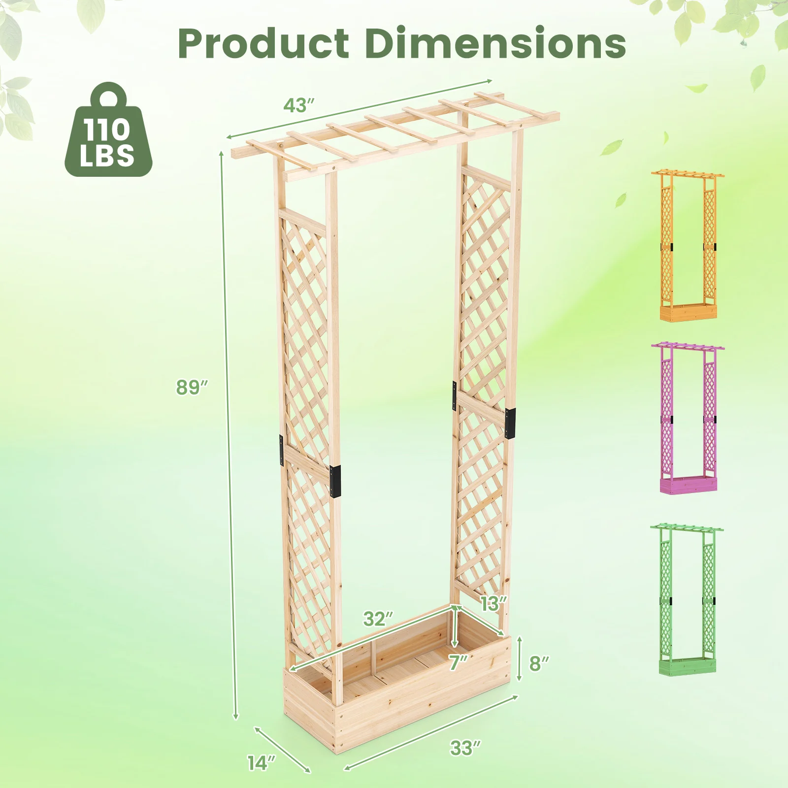89 Inch Tall Wooden Raised Garden Bed with Side Trellis and Hanging Roof Drainage Holes, Natural - Image 5