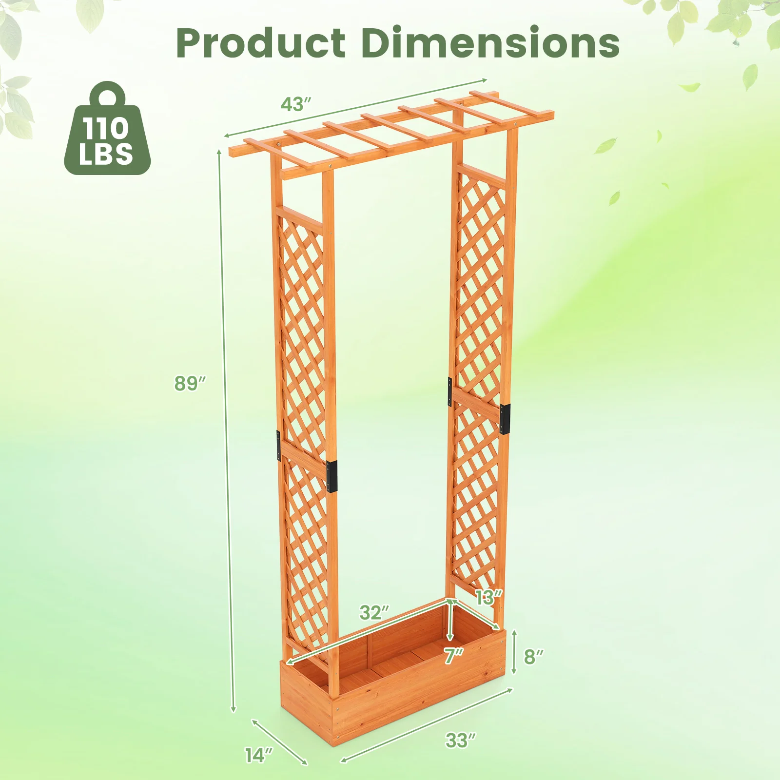 89 Inch Tall Wooden Raised Garden Bed with Side Trellis and Hanging Roof Drainage Holes, Orange - Image 5
