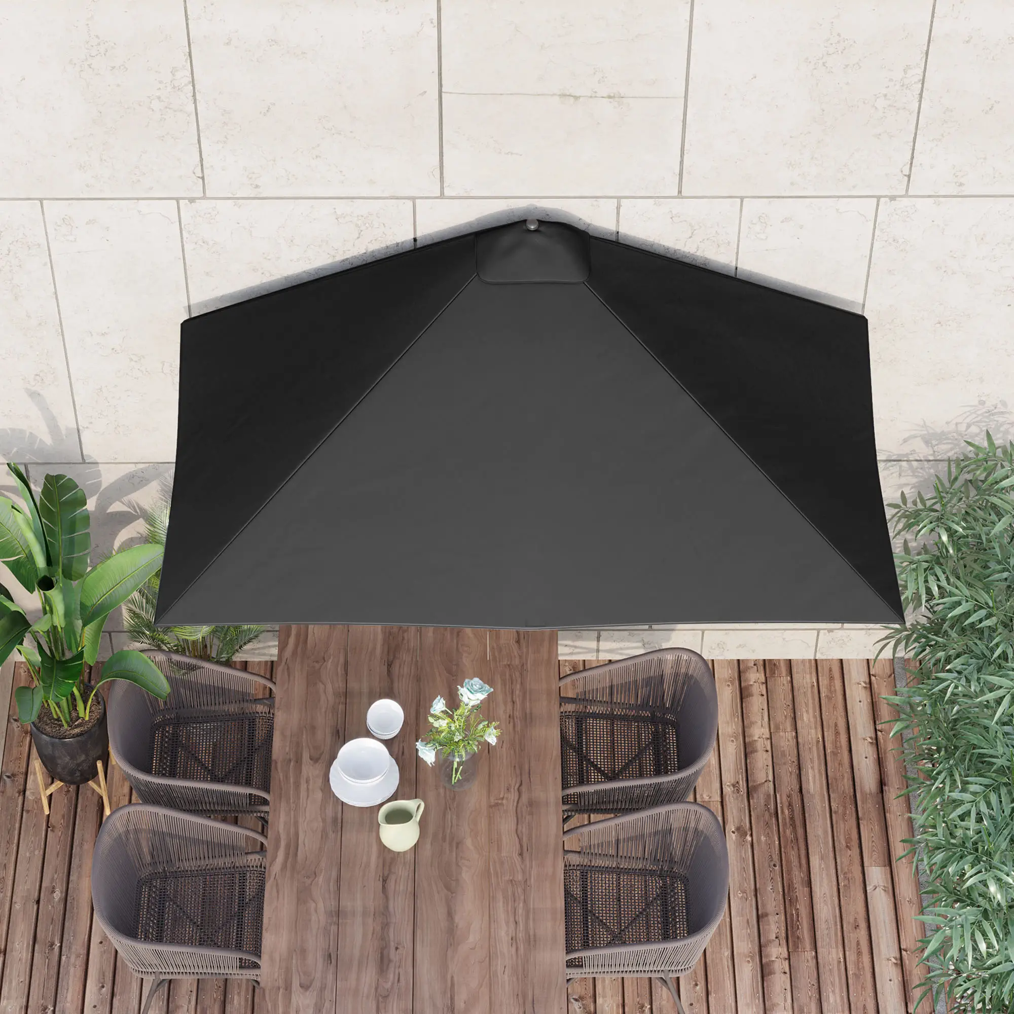 8ft Half Round Umbrella, Outdoor Balcony Parasol, Patio Garden Sun Shade, 5 Ribs - Image 9