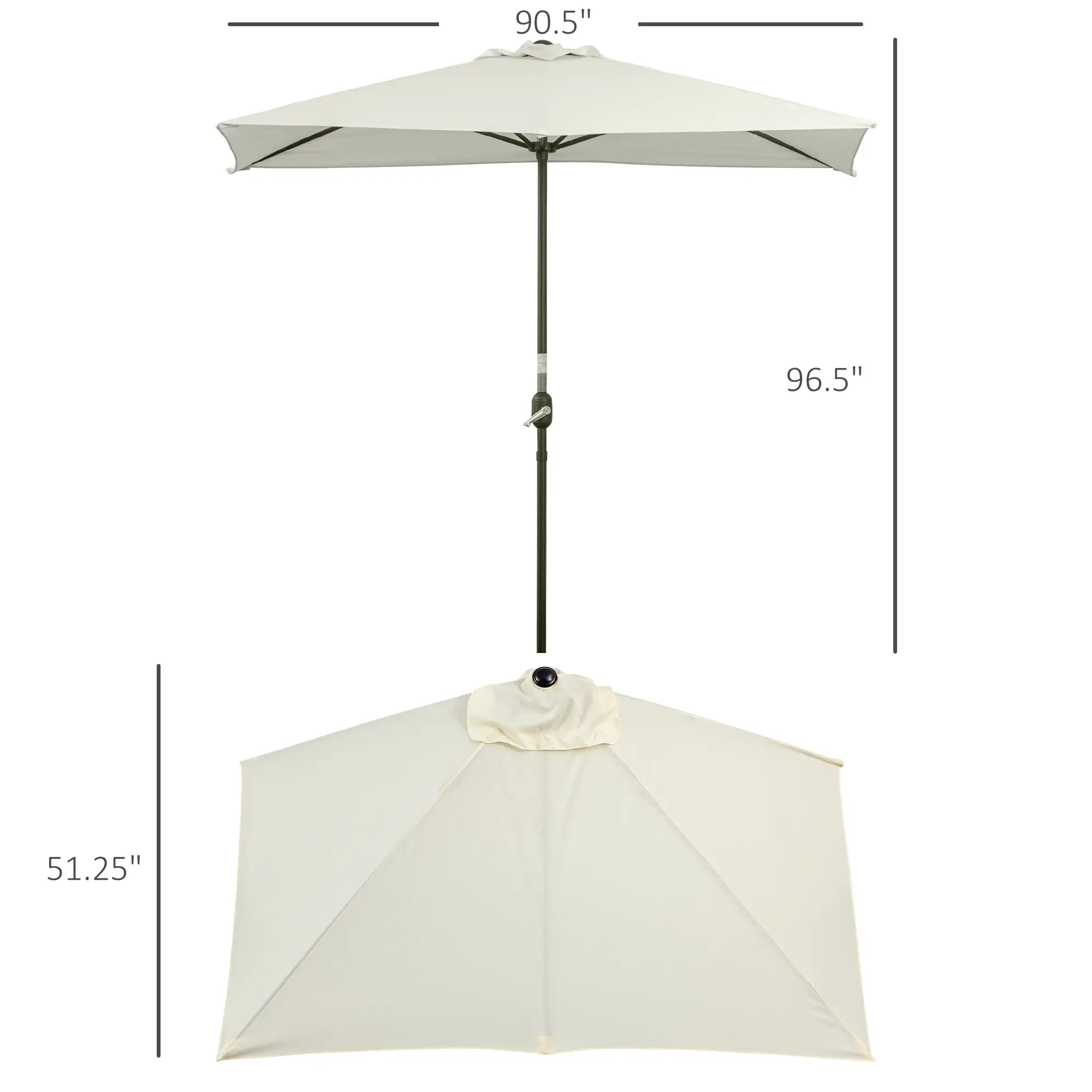 8ft Half Umbrella, Outdoor Balcony Parasol, 5 Ribs, Beige - Image 3