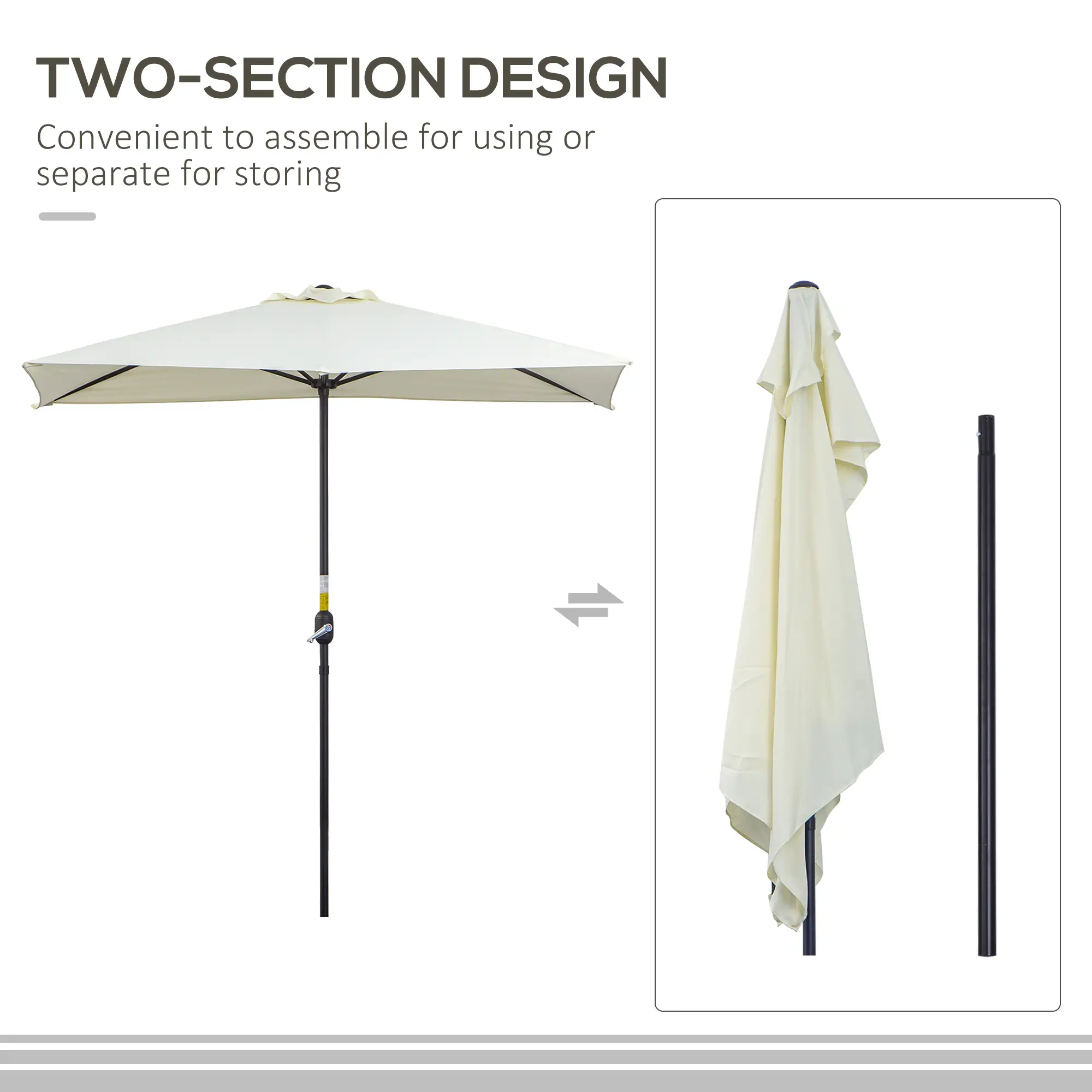 8ft Half Umbrella, Outdoor Balcony Parasol, 5 Ribs, Beige - Image 4