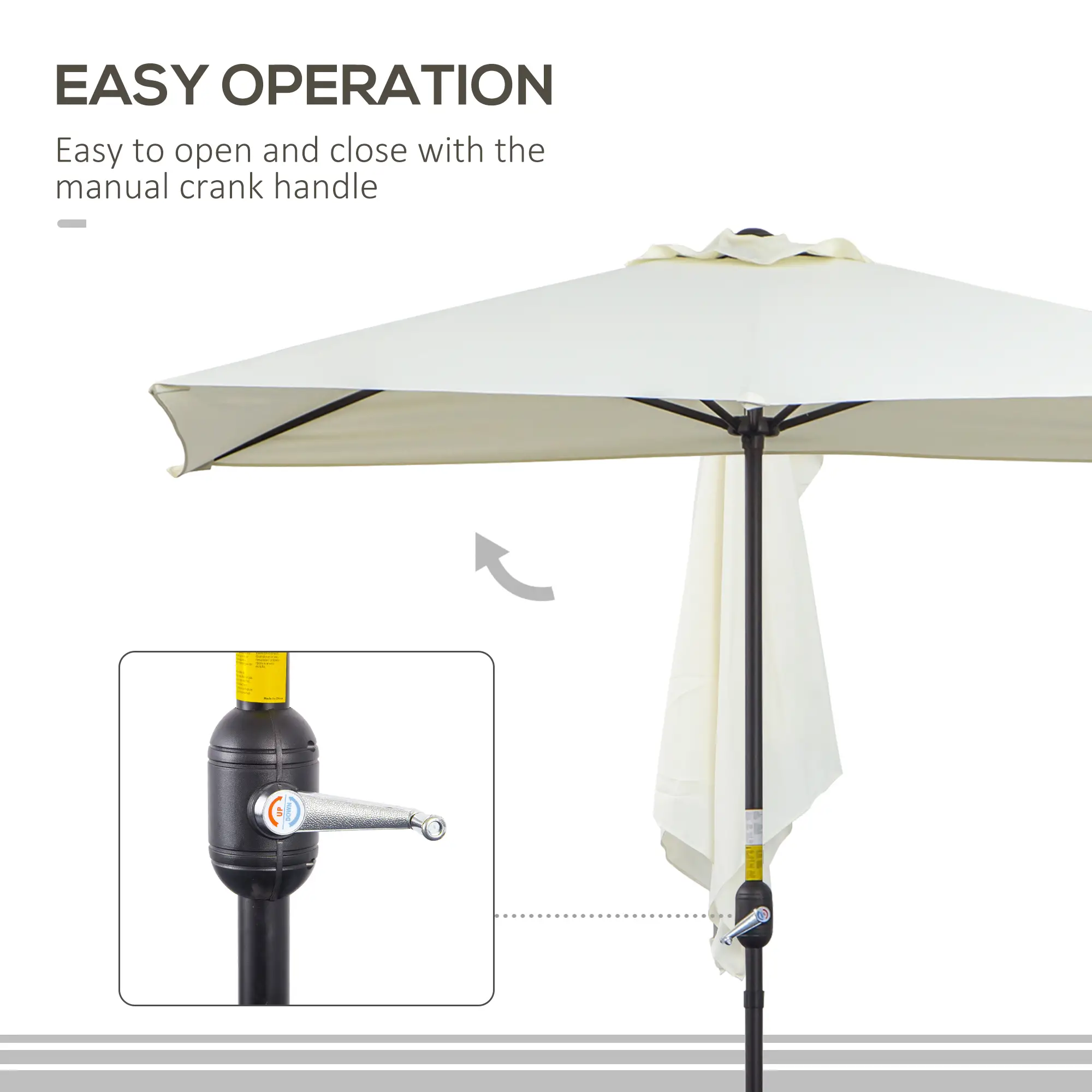 8ft Half Umbrella, Outdoor Balcony Parasol, 5 Ribs, Beige - Image 5