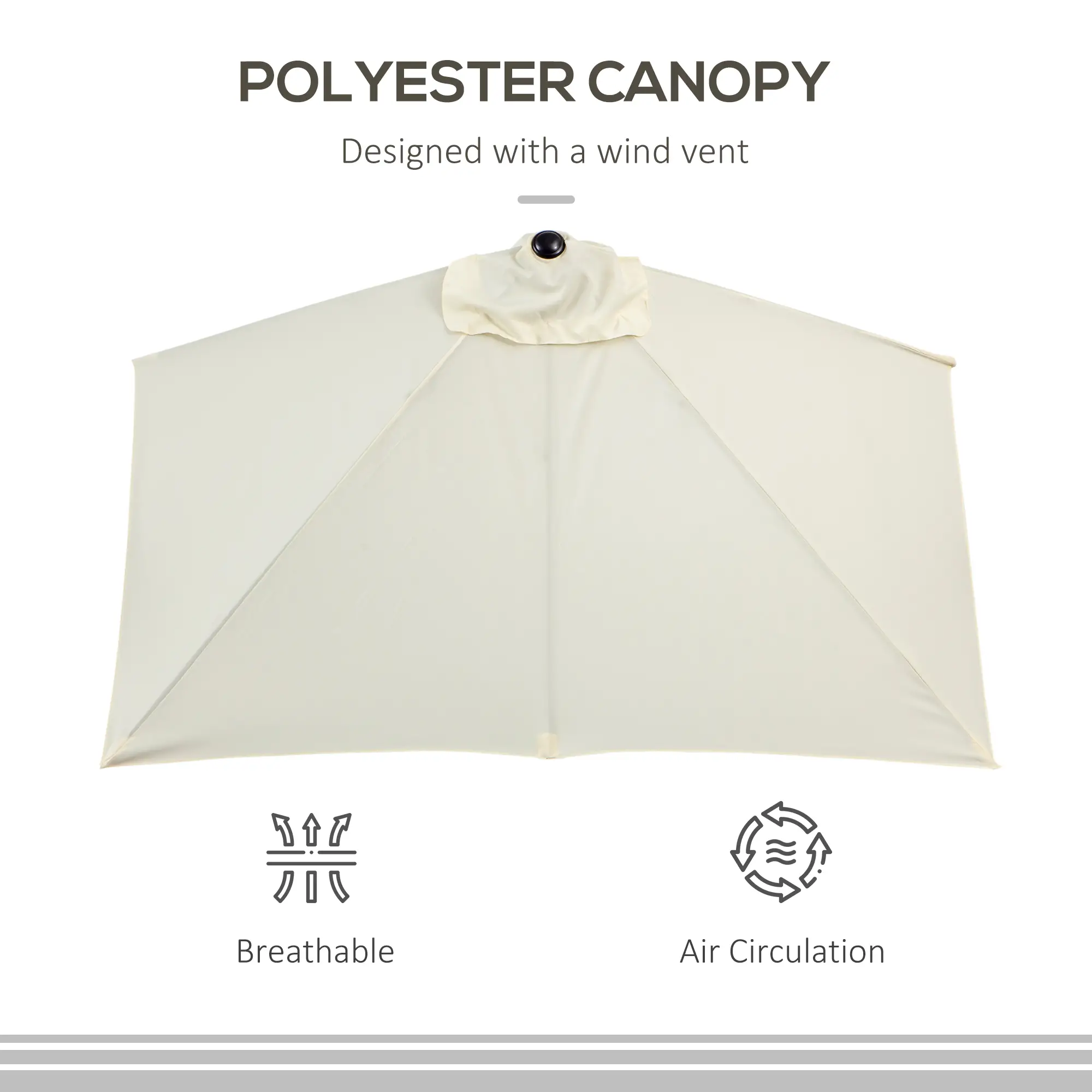 8ft Half Umbrella, Outdoor Balcony Parasol, 5 Ribs, Beige - Image 7