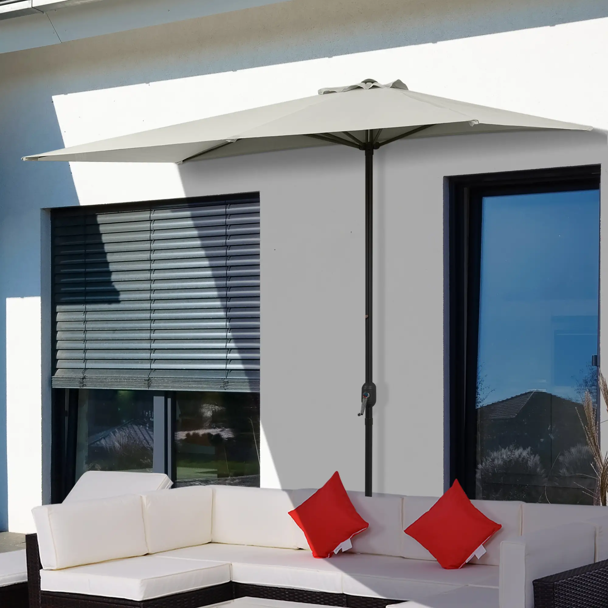 8ft Half Umbrella, Outdoor Balcony Parasol, 5 Ribs, Beige - Image 8