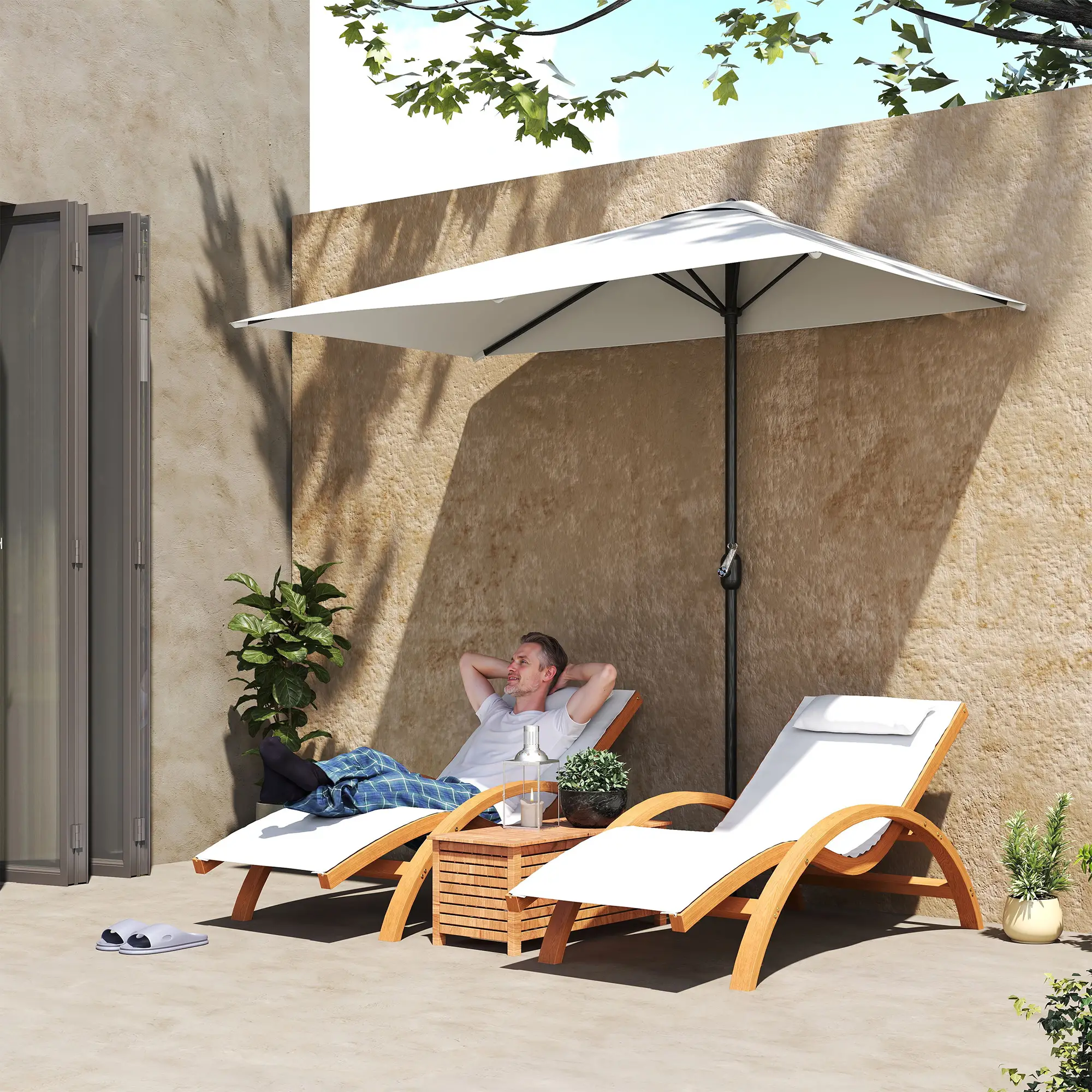 8ft Half Umbrella, Outdoor Balcony Parasol, Cream White - Image 2