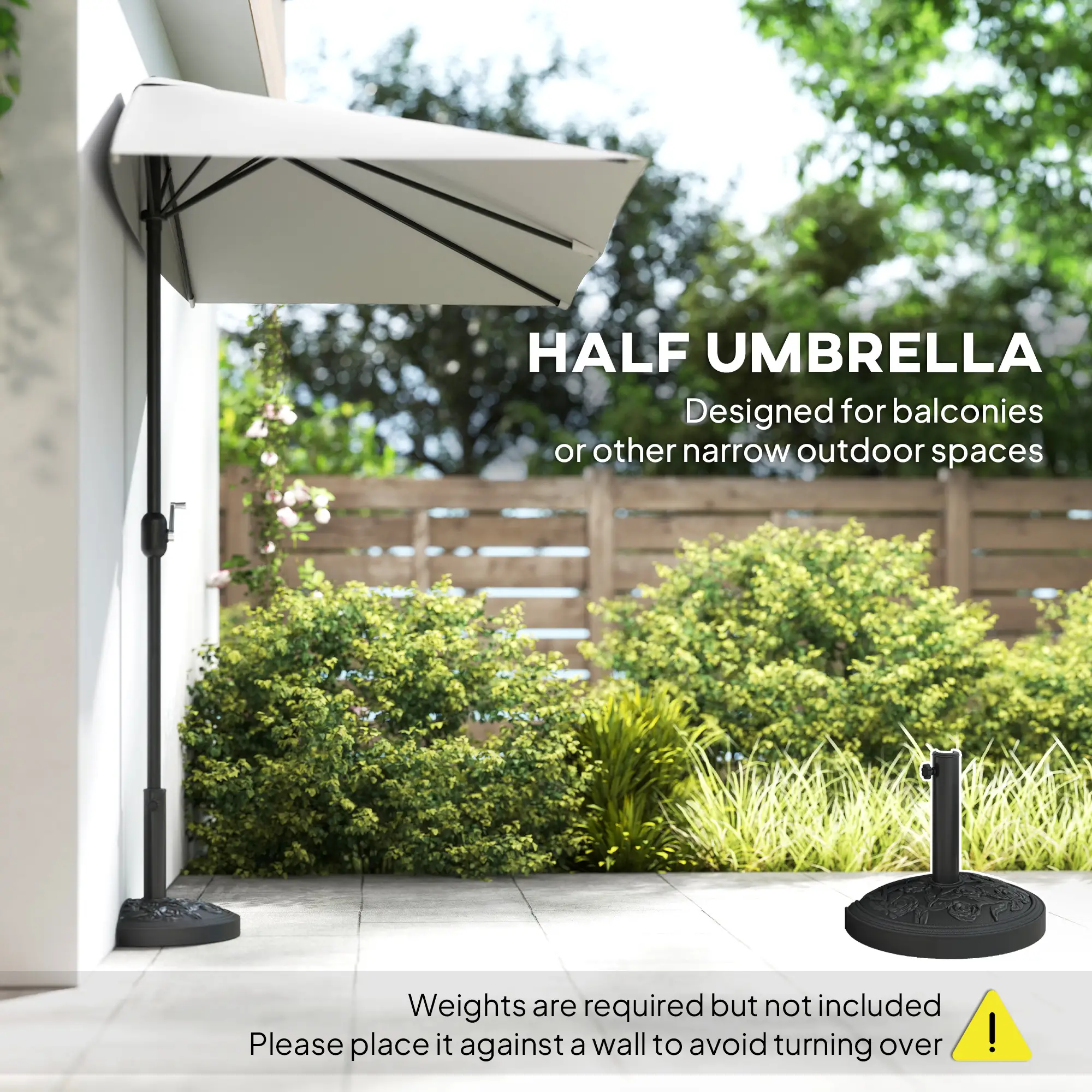8ft Half Umbrella, Outdoor Balcony Parasol, Cream White - Image 4