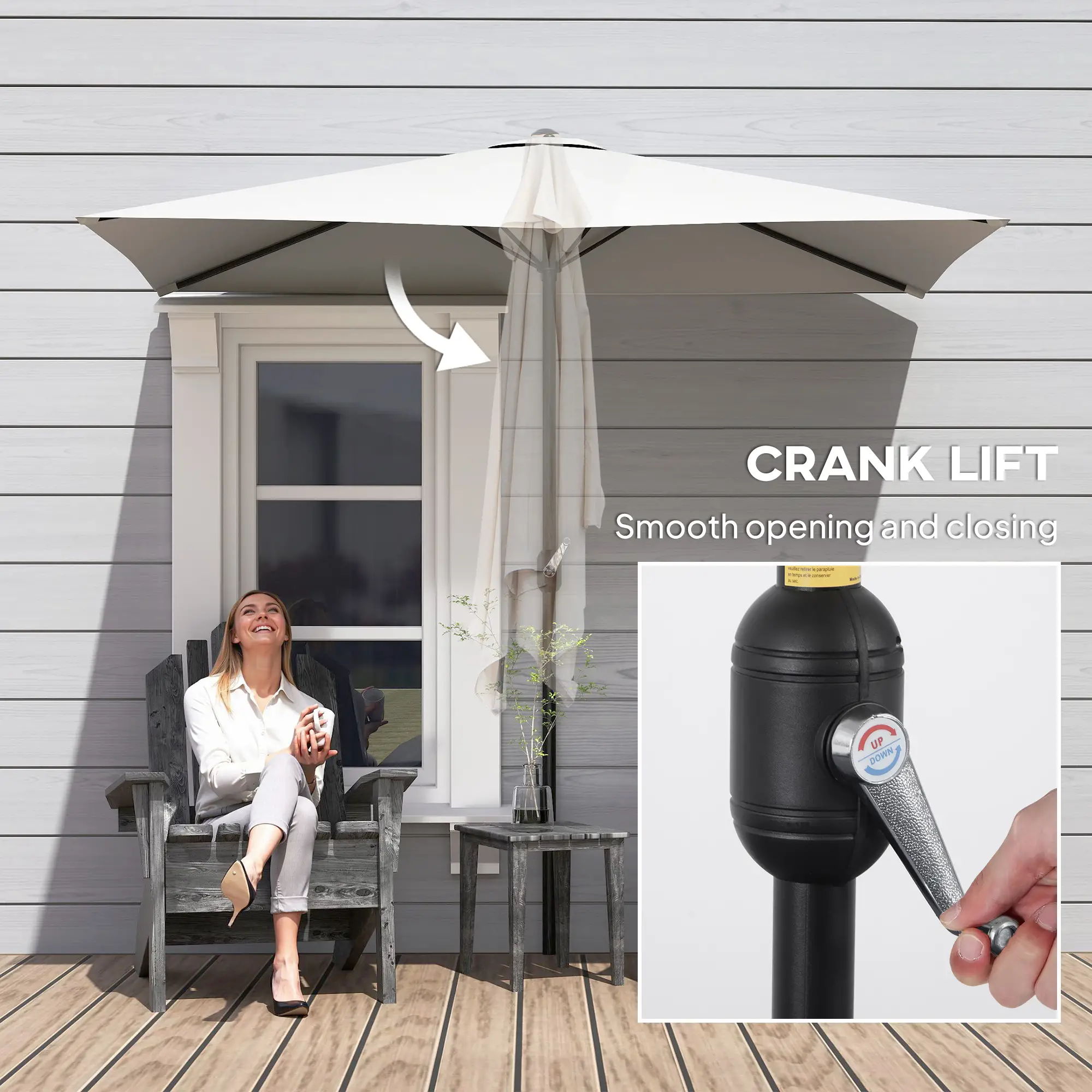 8ft Half Umbrella, Outdoor Balcony Parasol, Cream White - Image 9