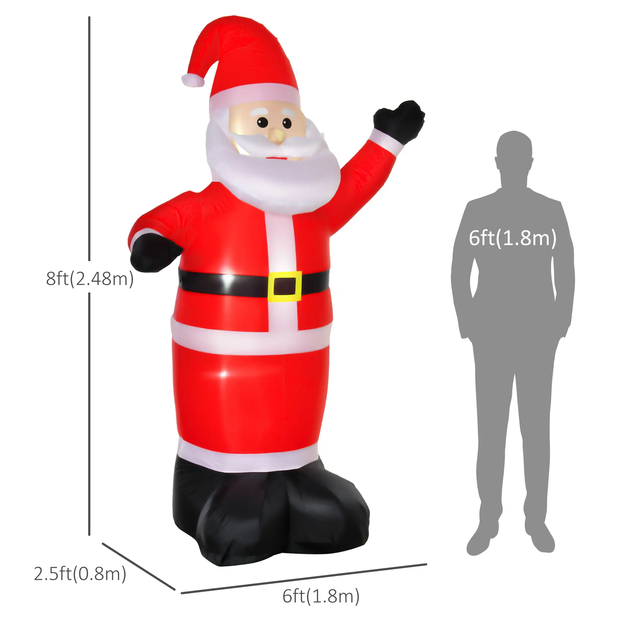 8ft Inflatable Santa Claus, LED Yard Display for Garden - Image 3