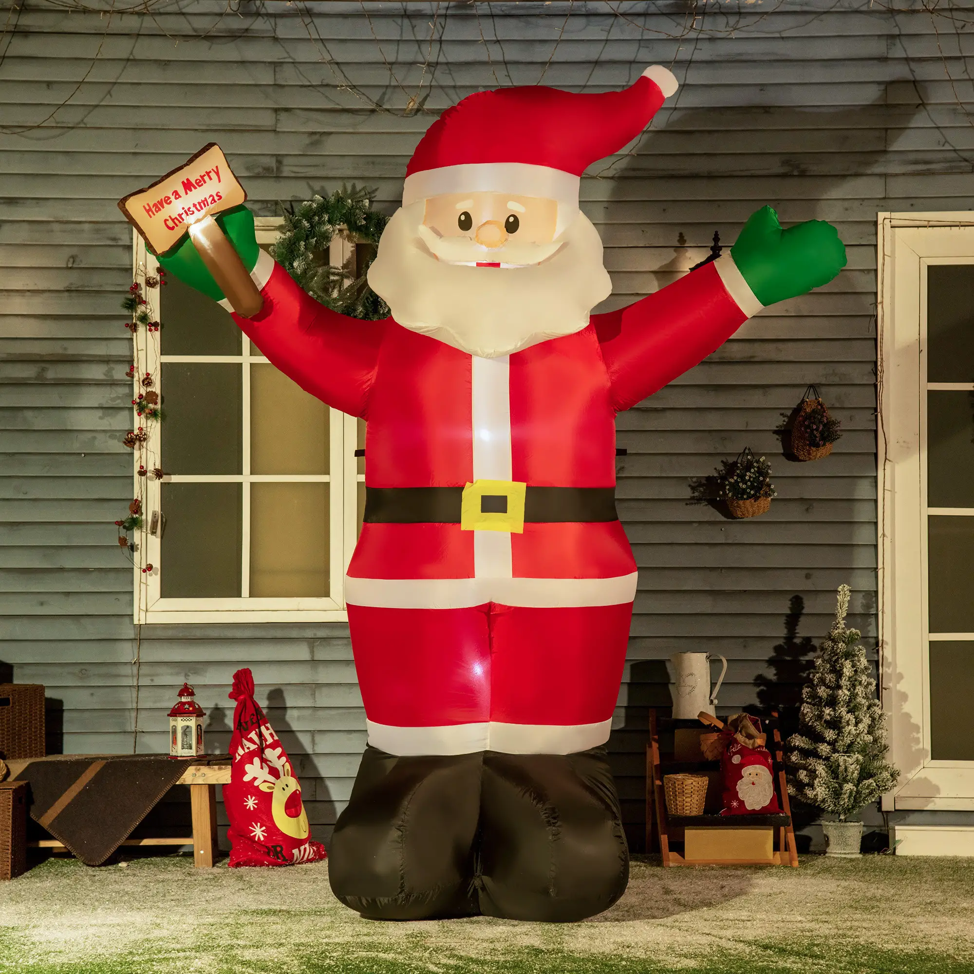 8ft Inflatable Santa Claus with LED Light, Outdoor Yard Display - Image 2