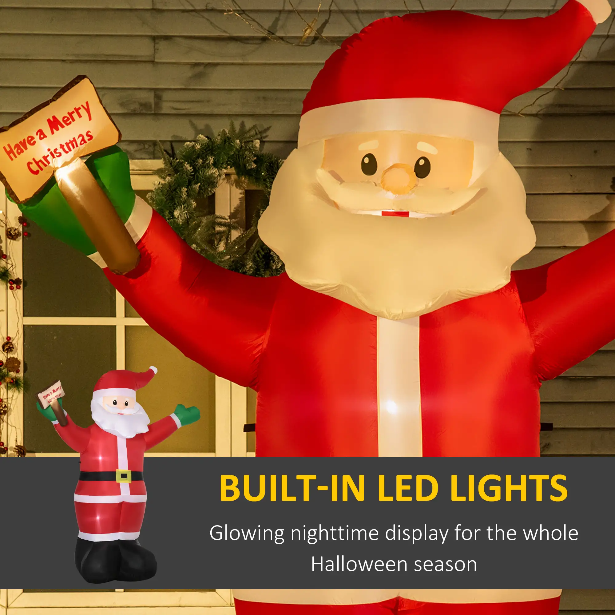 8ft Inflatable Santa Claus with LED Light, Outdoor Yard Display - Image 4
