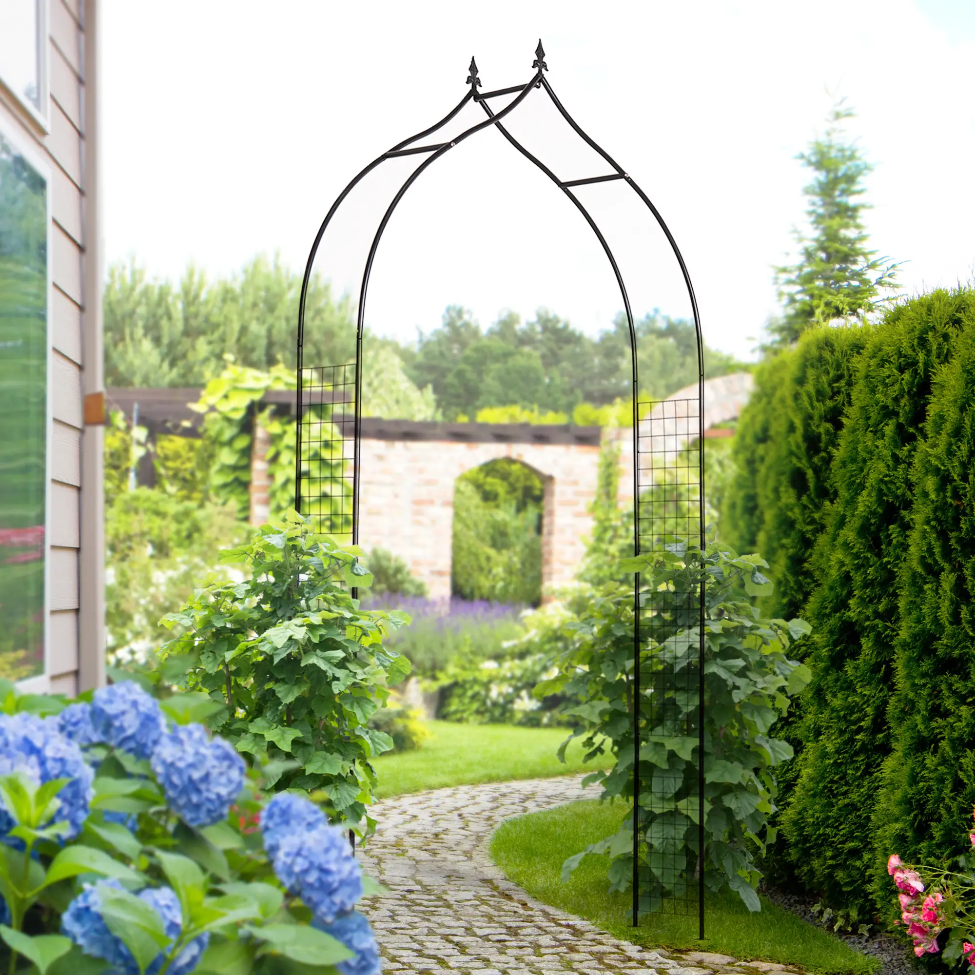 8FT Metal Garden Arch, Decorative Arbor Trellis for Plants, Black - Image 2