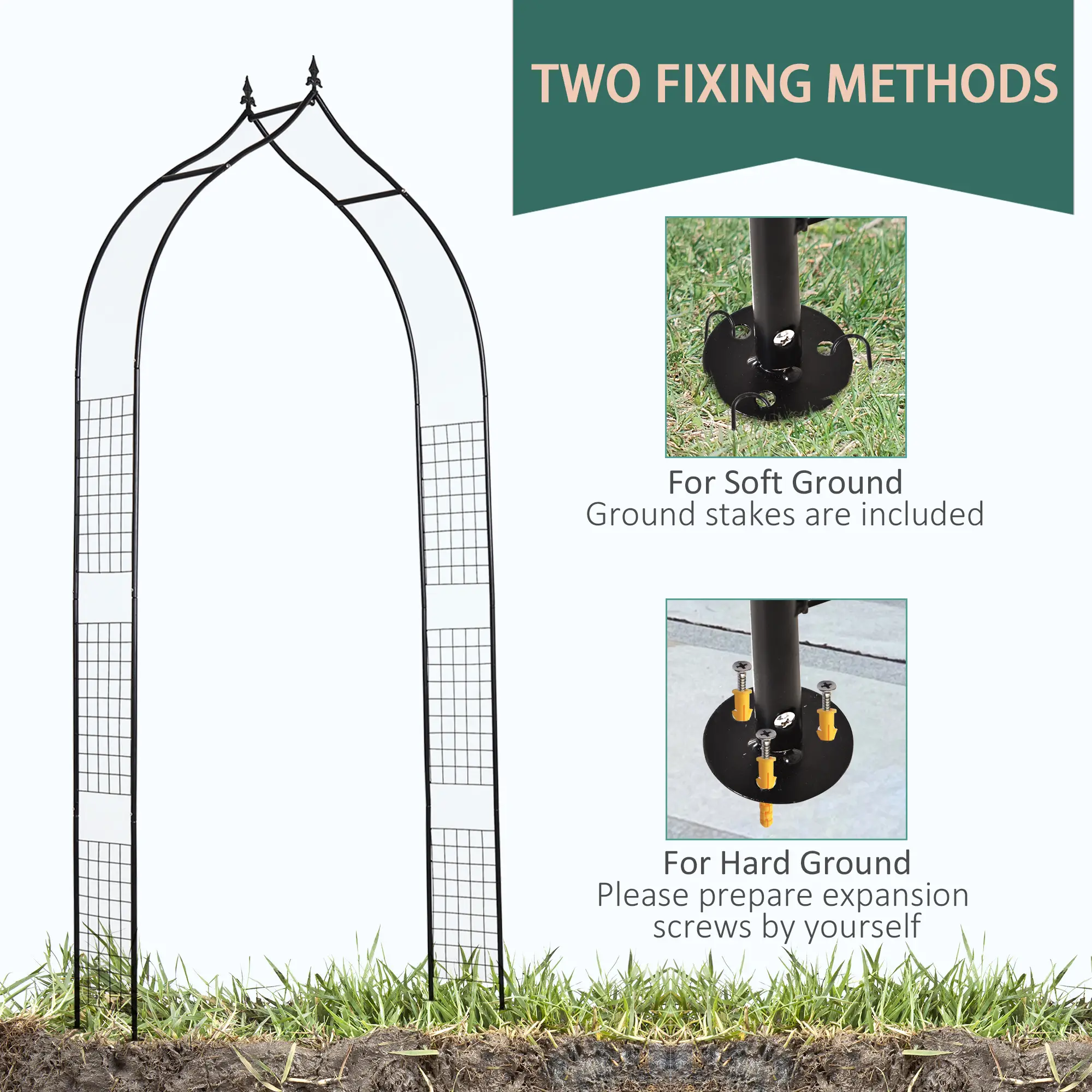 8FT Metal Garden Arch, Decorative Arbor Trellis for Plants, Black - Image 5
