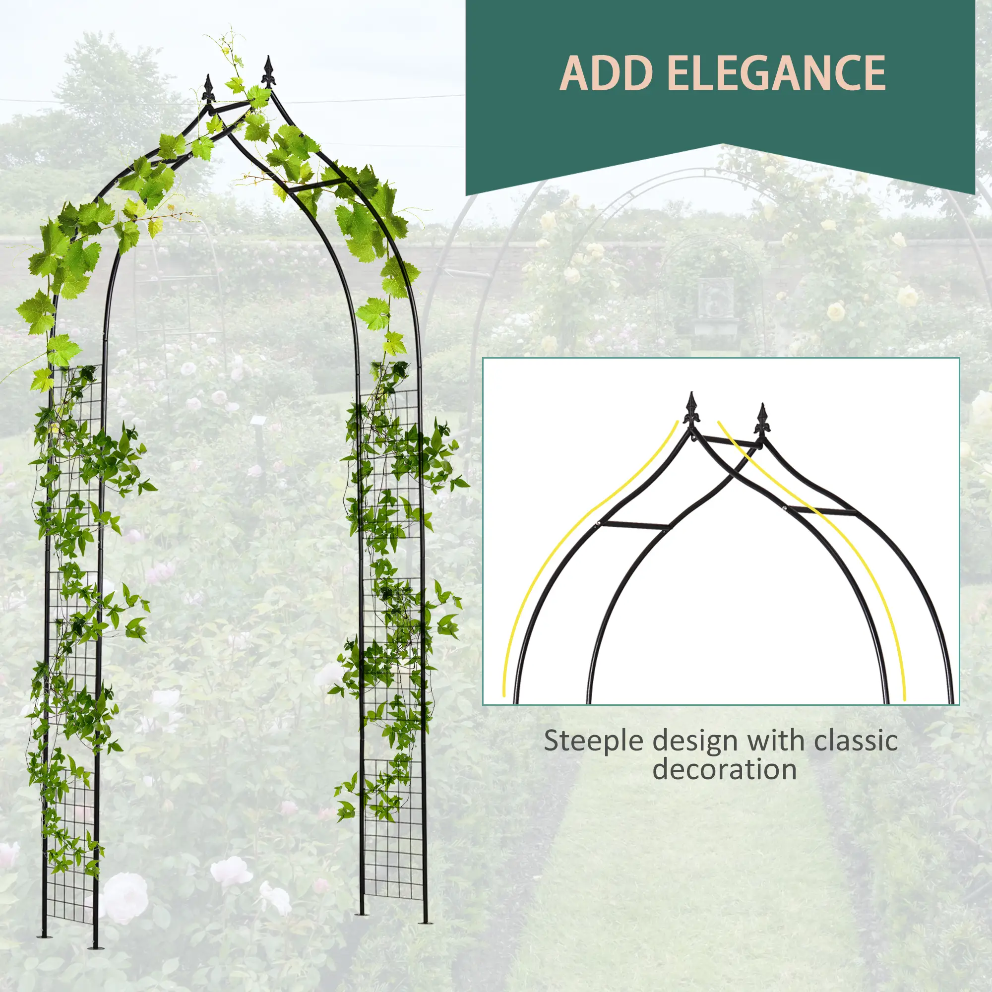 8FT Metal Garden Arch, Decorative Arbor Trellis for Plants, Black - Image 6
