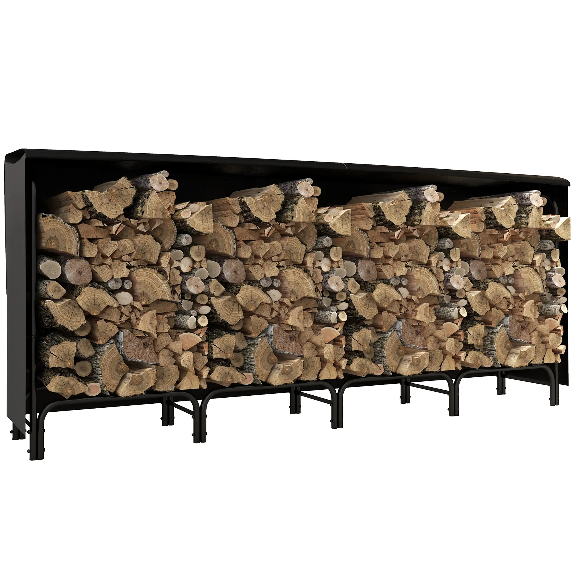8ft Outdoor Firewood Rack With Cover, Adjustable Wood Storage, Black - Image 11