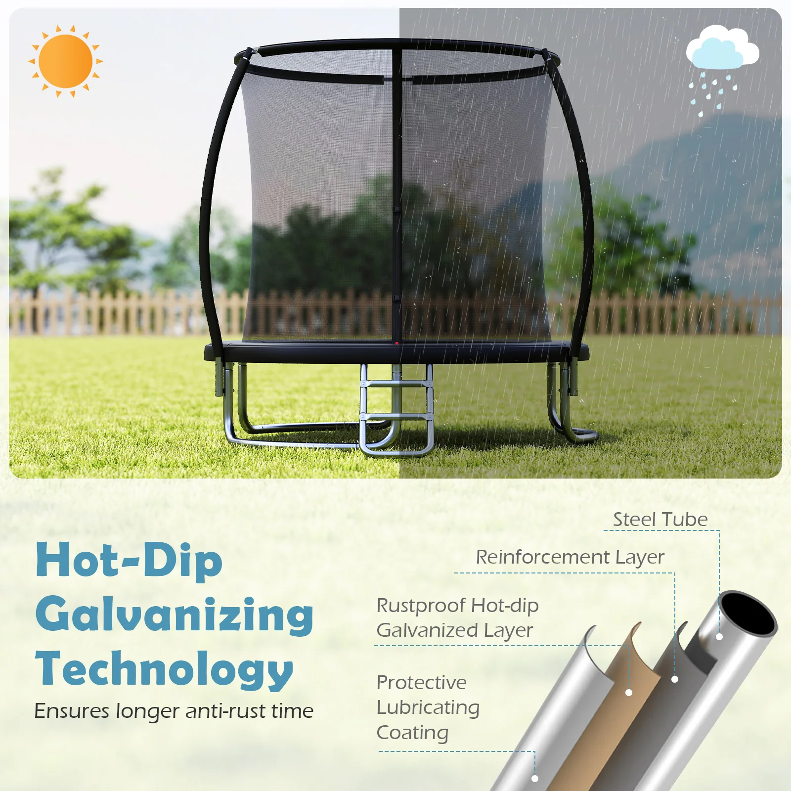 8FT Outdoor Heavy-Duty Trampoline, Black - Image 7