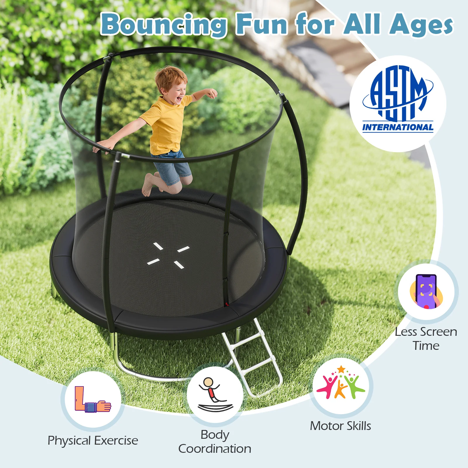 8FT Outdoor Heavy-Duty Trampoline, Black - Image 8