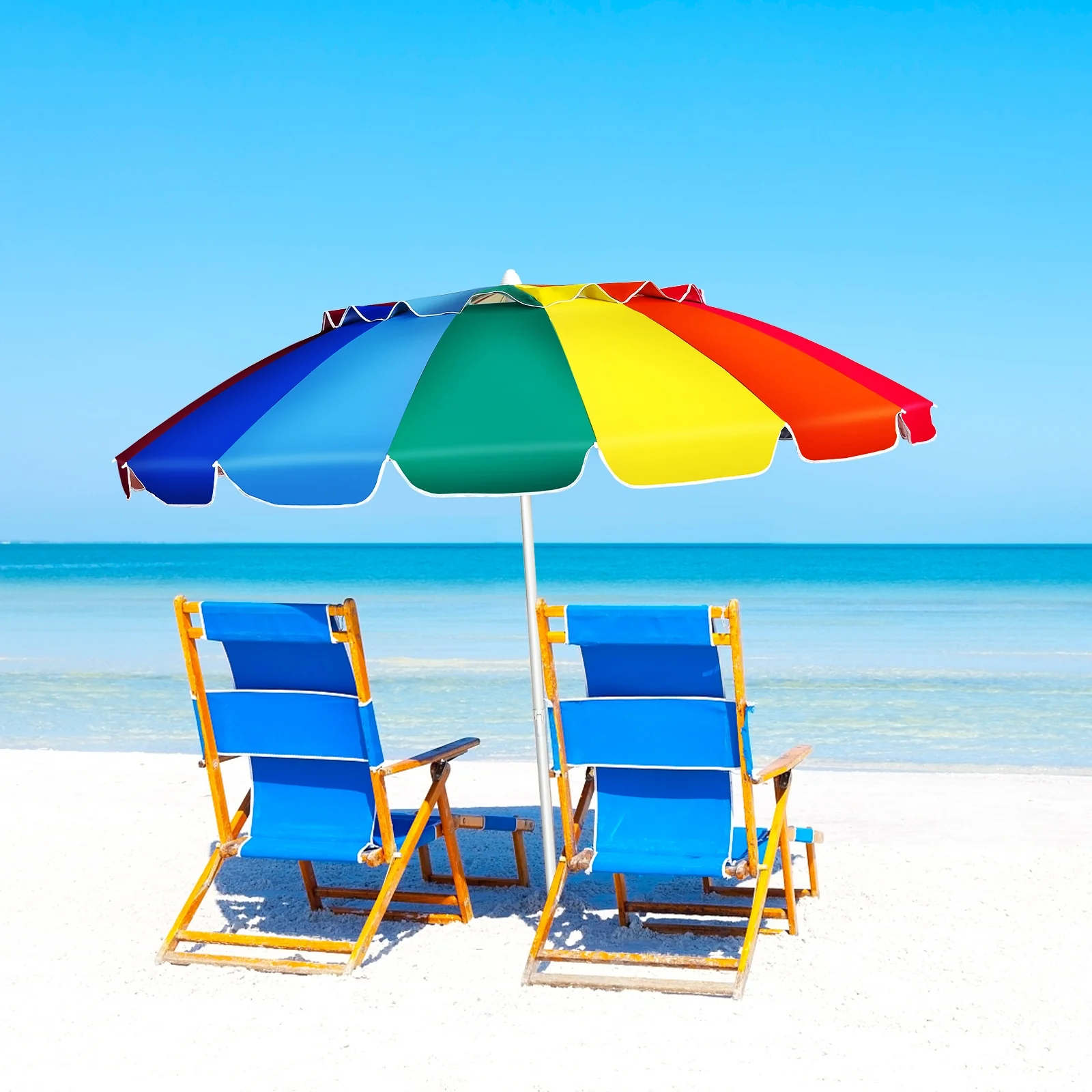 8FT Portable Beach Umbrella, Sand Anchor, Tilt Mechanism, Multicolor - Image 2