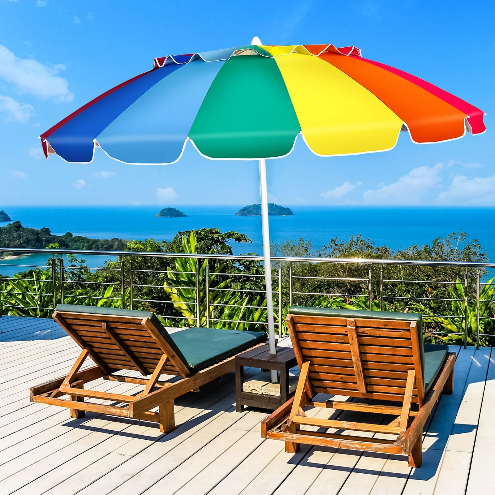 8FT Portable Beach Umbrella, Sand Anchor, Tilt Mechanism, Multicolor - Image 3