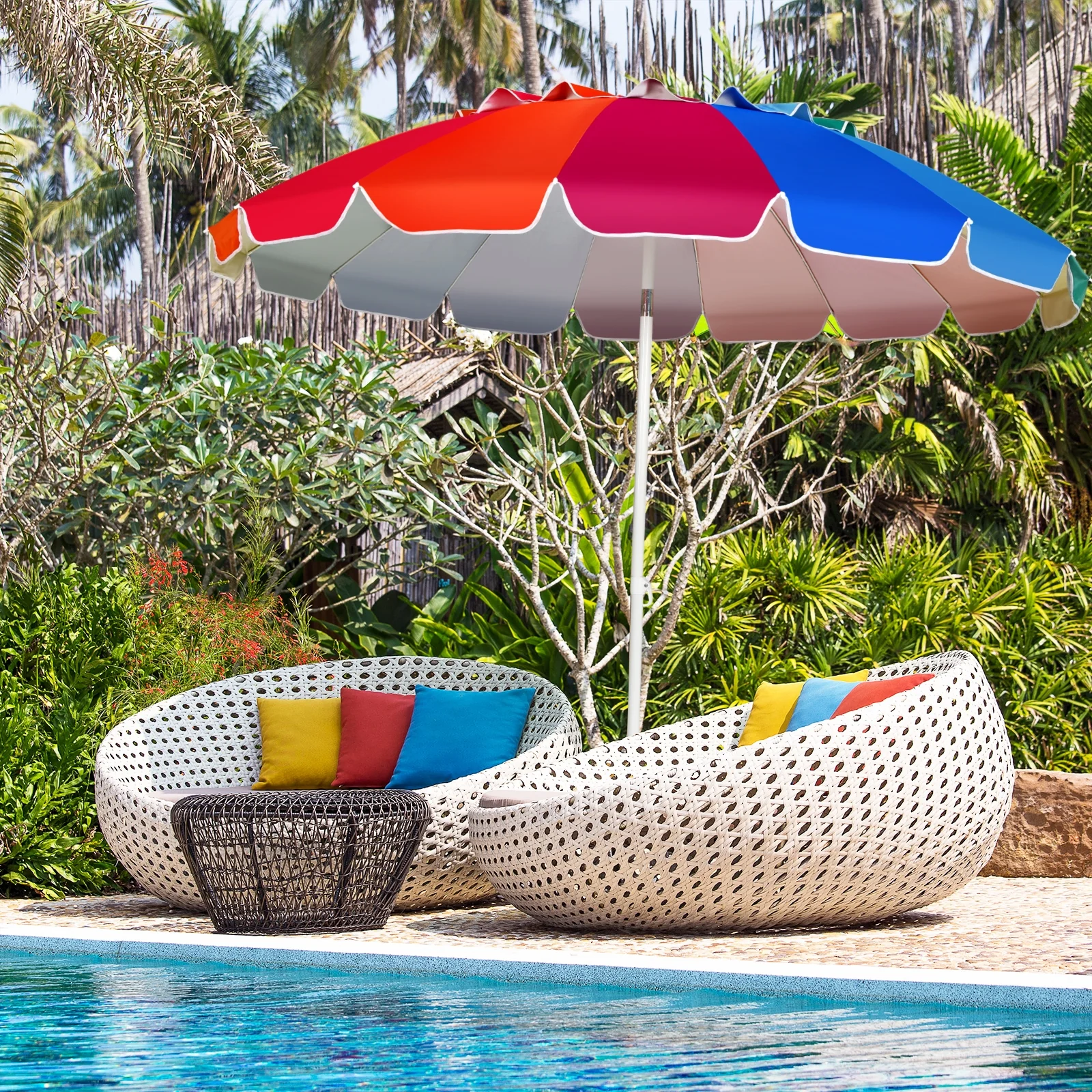 8FT Portable Beach Umbrella, Sand Anchor, Tilt Mechanism, Multicolor - Image 7