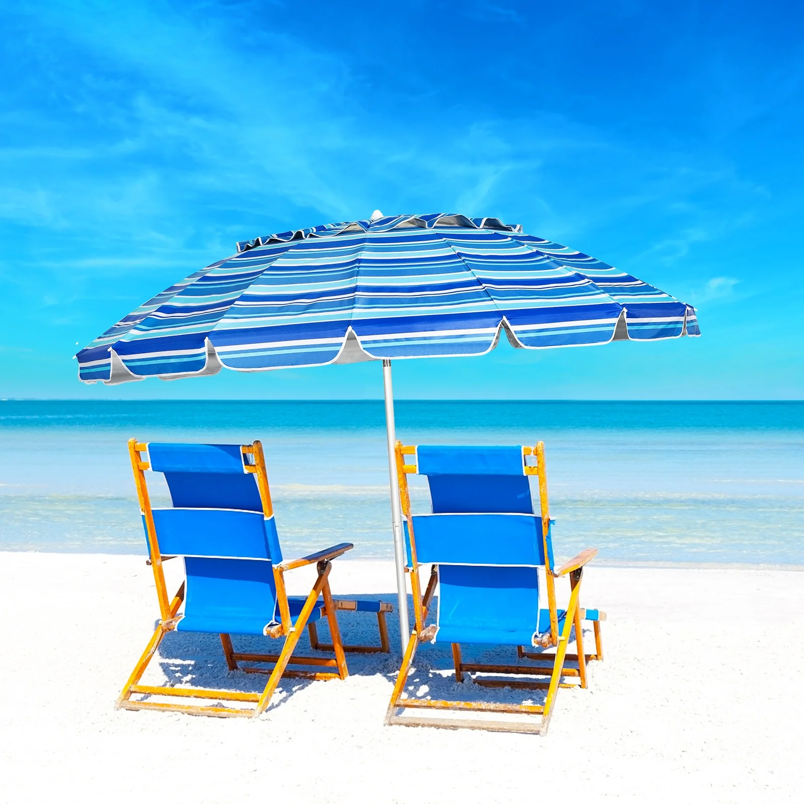 8FT Portable Beach Umbrella, Sand Anchor, Tilt Mechanism, Navy - Image 2