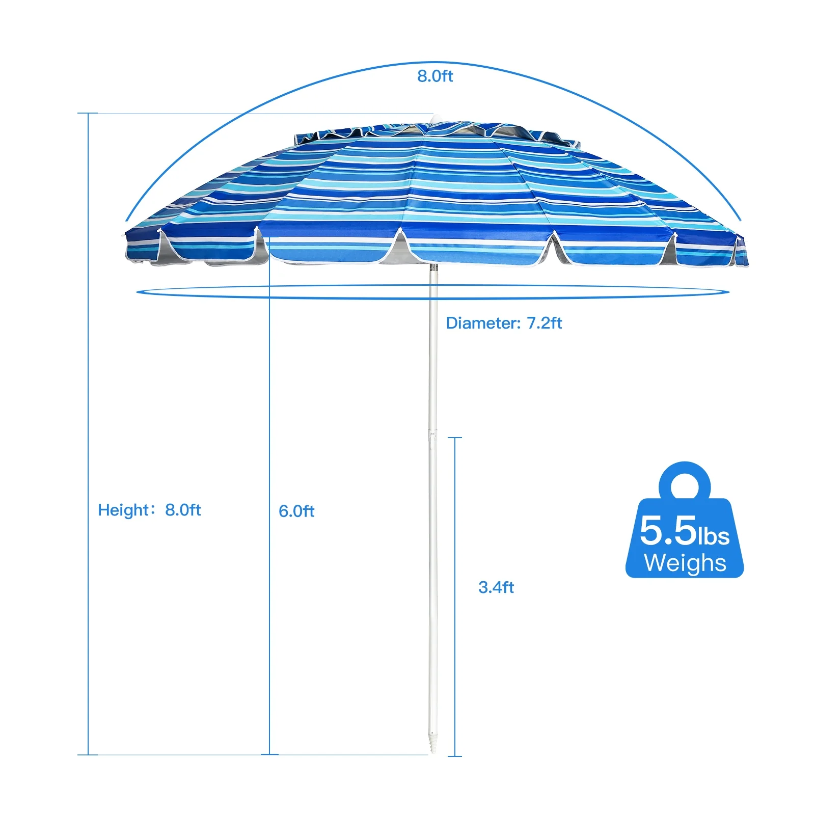 8FT Portable Beach Umbrella, Sand Anchor, Tilt Mechanism, Navy - Image 6